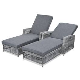 Mondawe - 2 Pieces Wicker Long Reclining Chaise Patio Adjustable Recliner with Soft Removable Cushions - Gray
