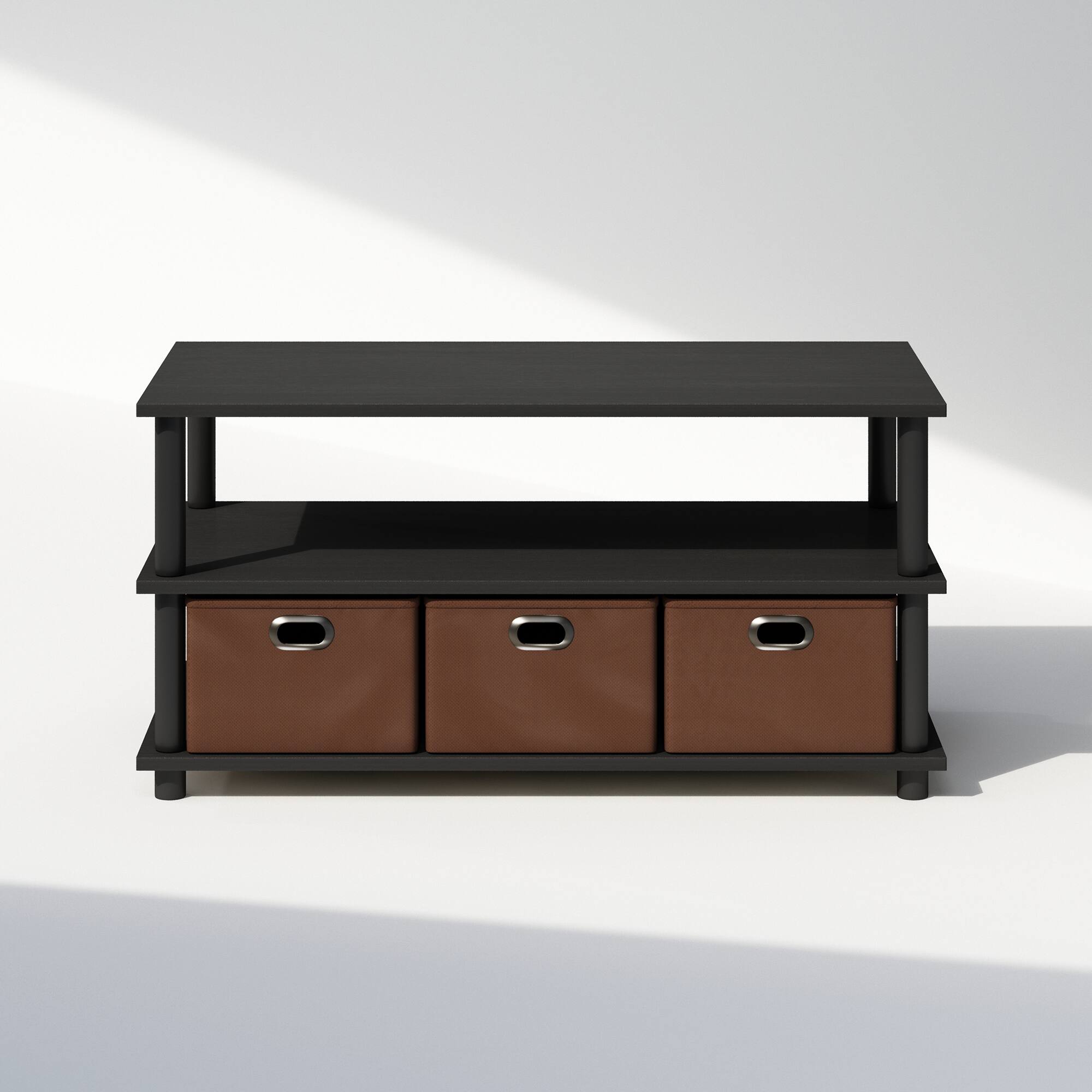 Alt View 2. Furinno - Turn-N-Tube Multipurpose Compact Open Storage Shoe Rack, Shoe Shelf Organizer with Bin Drawers - Black Oak/Black/Brown.