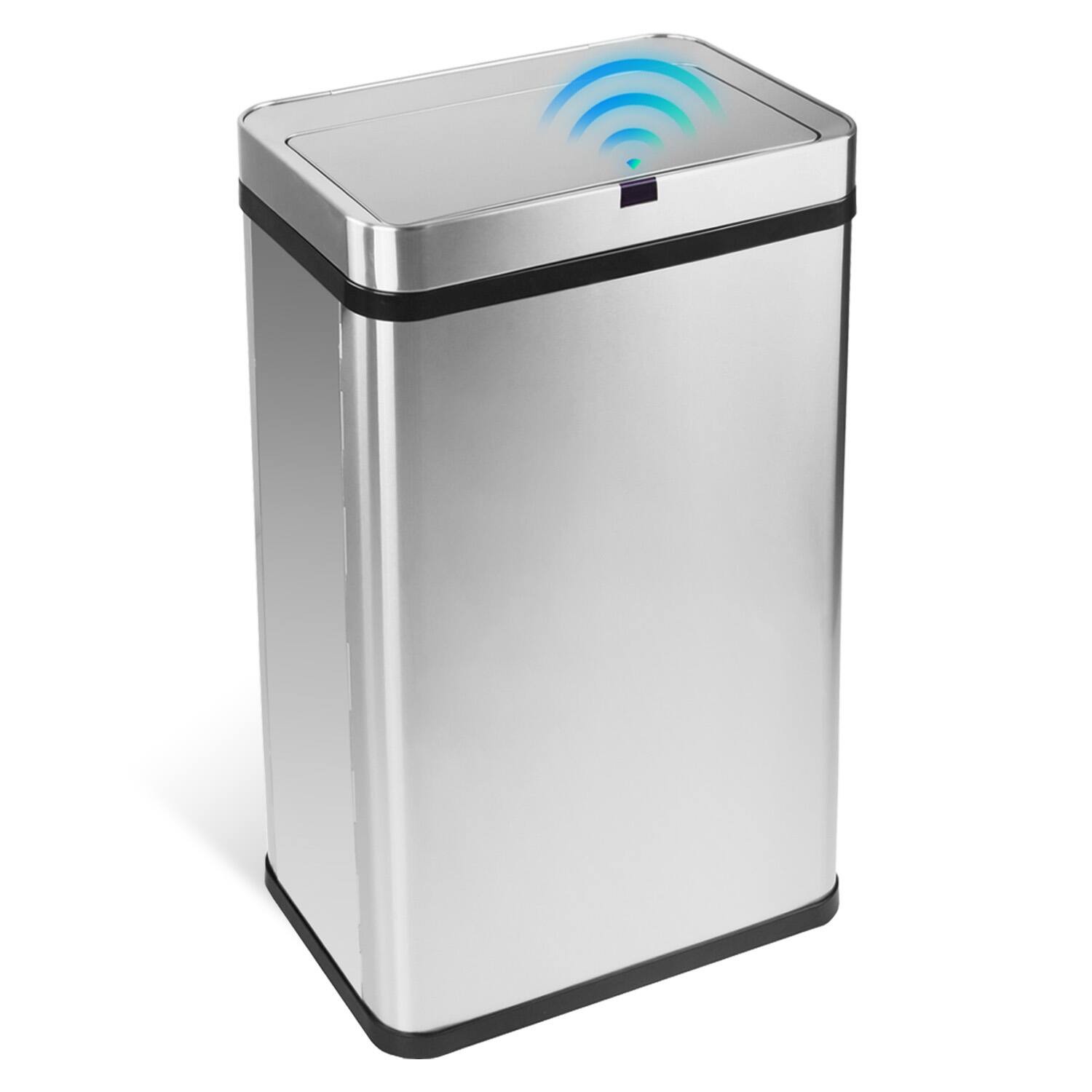 Angle. Innovaze - 16 Gallon Stainless Steel Rectangular Motion Sensor Trash Can with Removable and Portable Design - Silver.