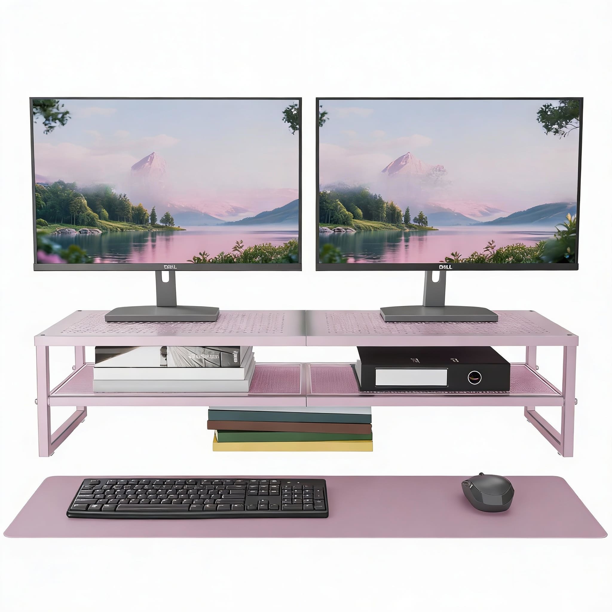 Frangdom - 2-Tier Metal Monitor Stand with Mouse Pad - Pink 32"L x 10"W x 7"H