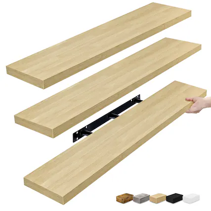 Front. Sorbus - Sorbus 3 Pack 47 x 9.25 Inch Wall Mounted Floating Shelves - Stylish and Functional Storage - Maple.
