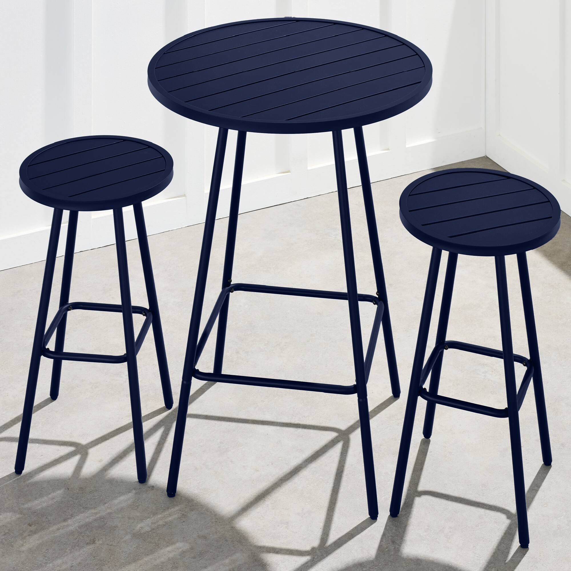 Alt View 7. Best Choice Products - Best Choice Products 3-Piece Steel Patio Bar Height Round Bistro Set w/ Backless Stools, Slatted Design - Navy - Navy.