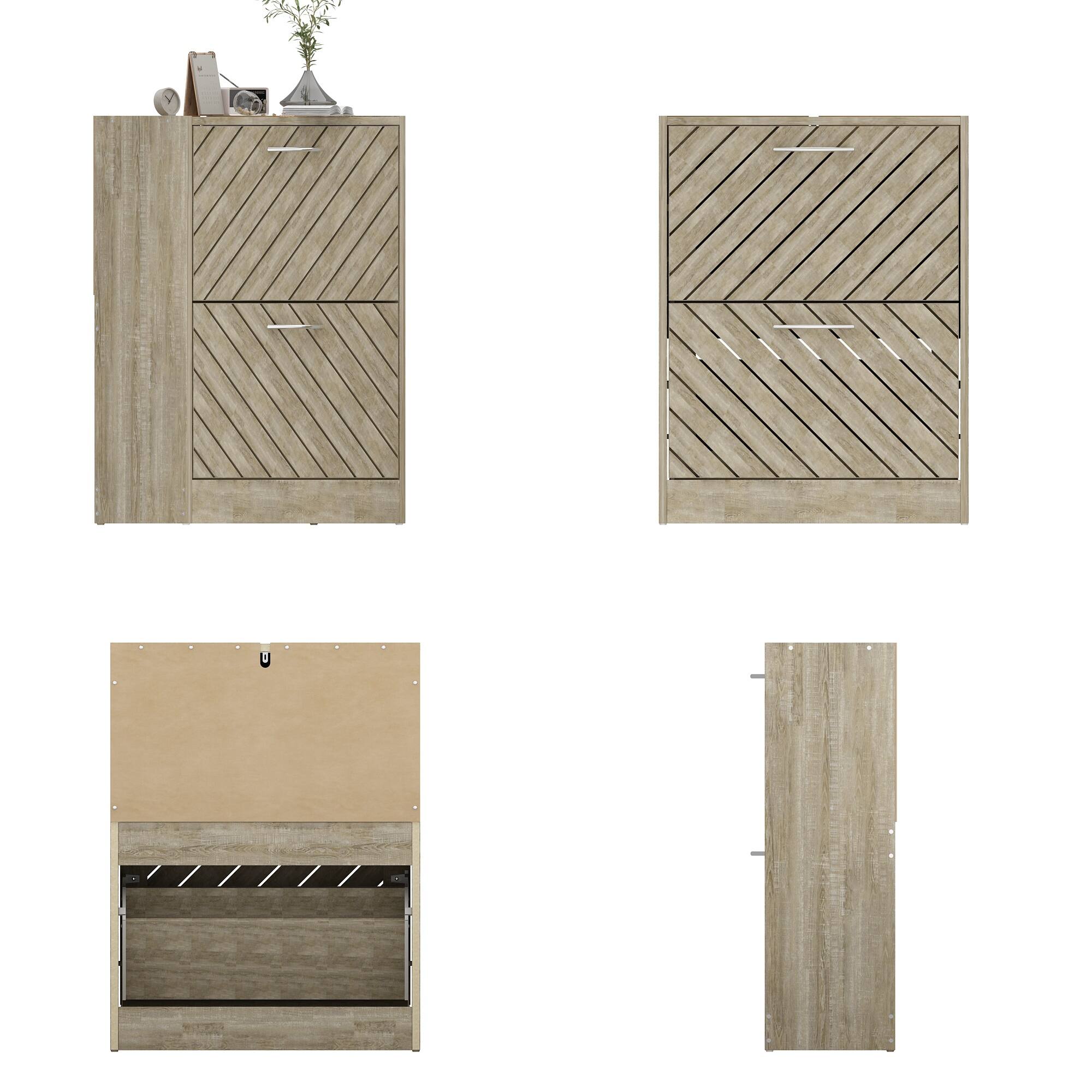 Angle. Famapy - Famapy Flip - Down Shoe Cabinet: Rustic Wood Style, Adjustable Storage - Wooden.