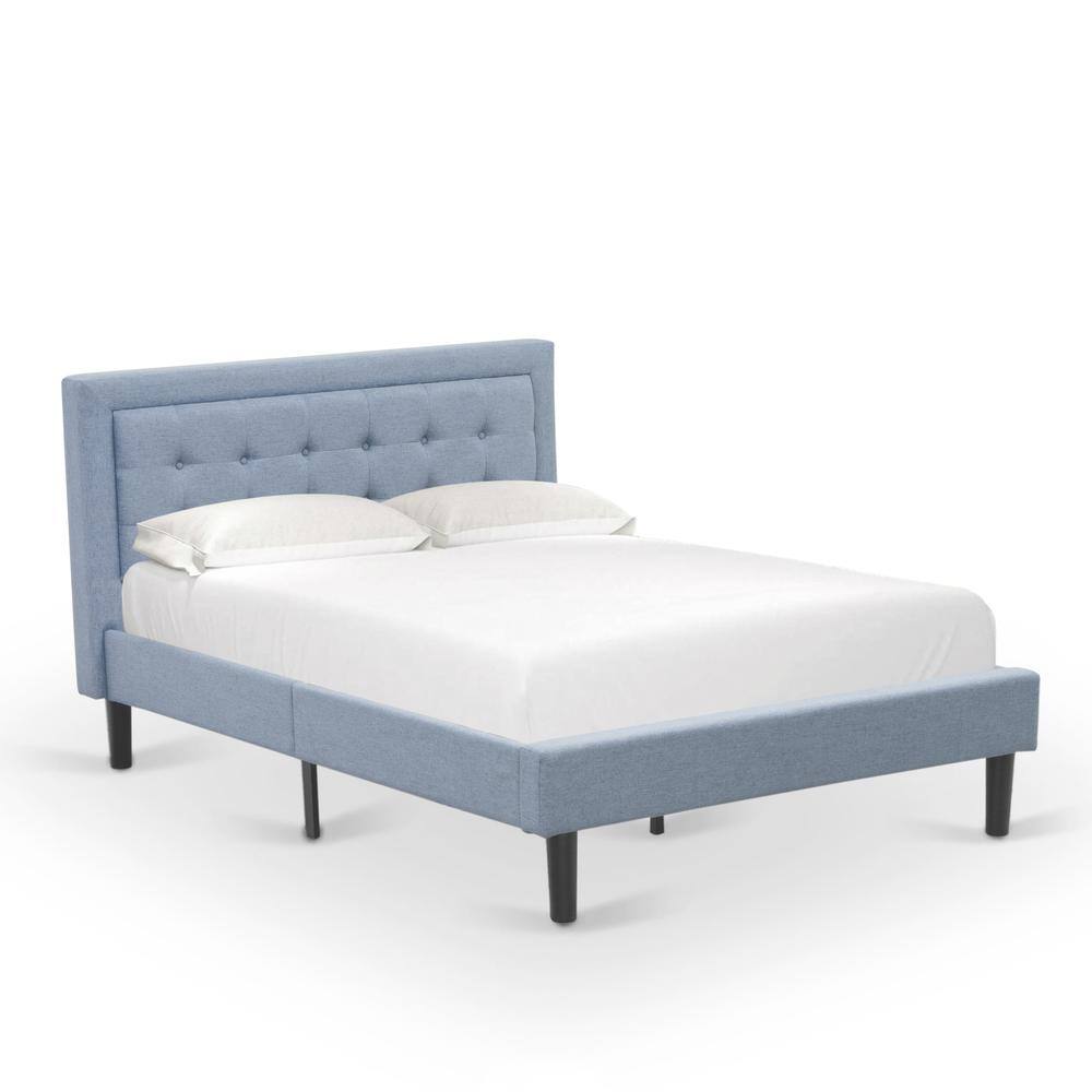 Alt View 1. East West Furniture - East West Furniture FNF-11-F Platform Full Bed Frame - Denim Blue Linen Fabric Upholestered Bed Headboard with Button - Denim Blue.