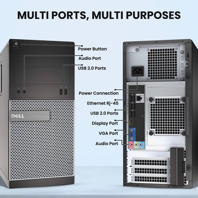 MULTI PORTS, MULTI PURPOSES

- Power Button
- Audio Port
- USB 2.0 Ports
- Power Connection
- Ethernet RJ-45
- USB 2.0 Ports
- Display Port
- VGA Port
- Audio Port