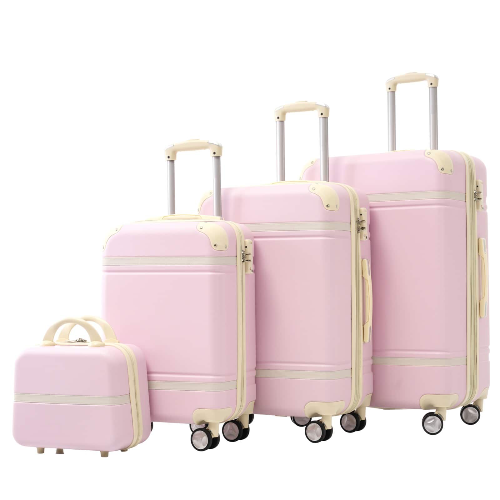 Ecooso - Hardshell Luggage Sets 4 Pieces 20"+24"+28" Luggages and Cosmetic Case Spinner Suitcase with TSA Lock Lightweight - Light Pink
