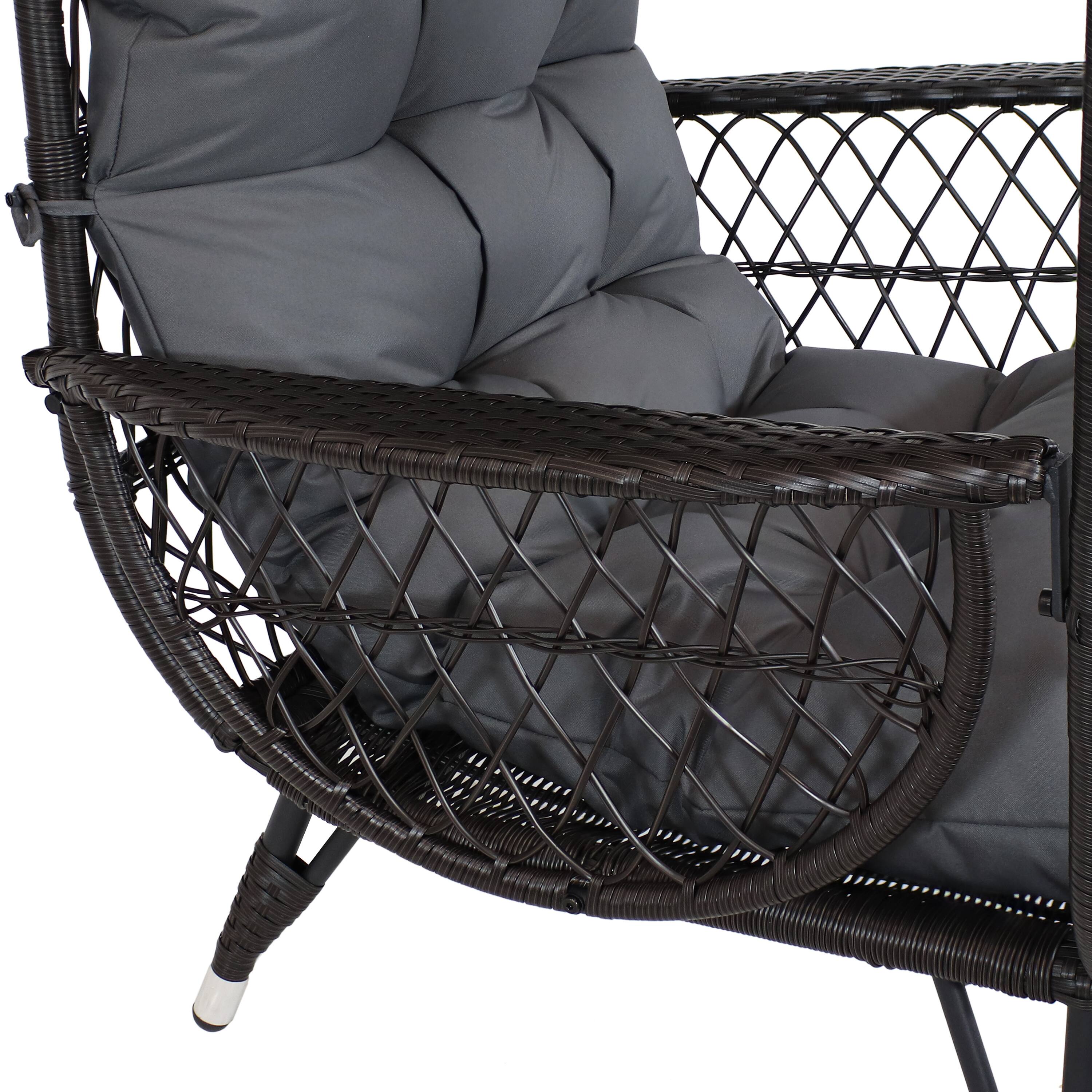 Alt View 5. Sunnydaze - Shaded Comfort Wicker Outdoor Basket Chair with Cushion - Gray.