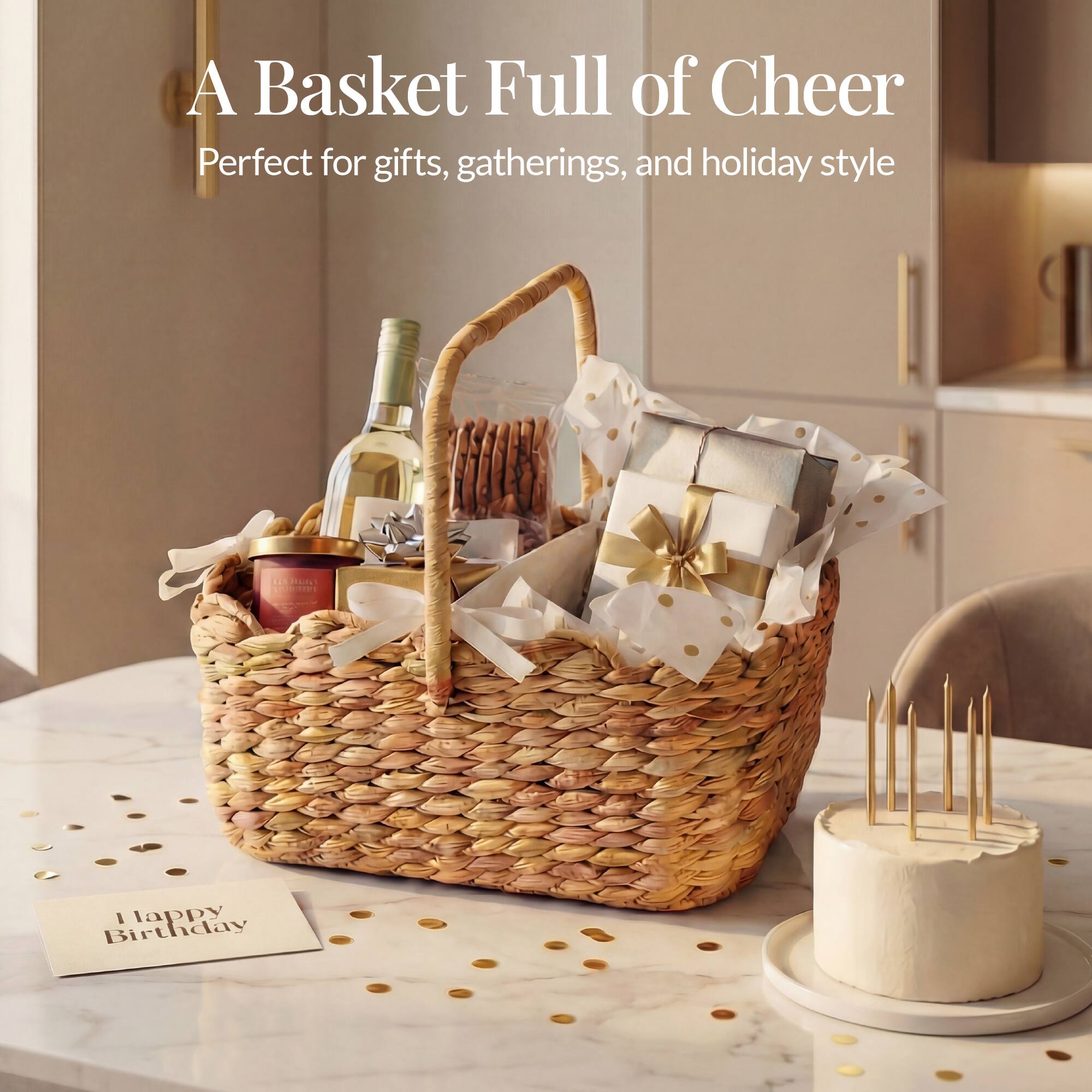 A Basket Full of Cheer  
Perfect for gifts, gatherings, and holiday style  

Happy Birthday