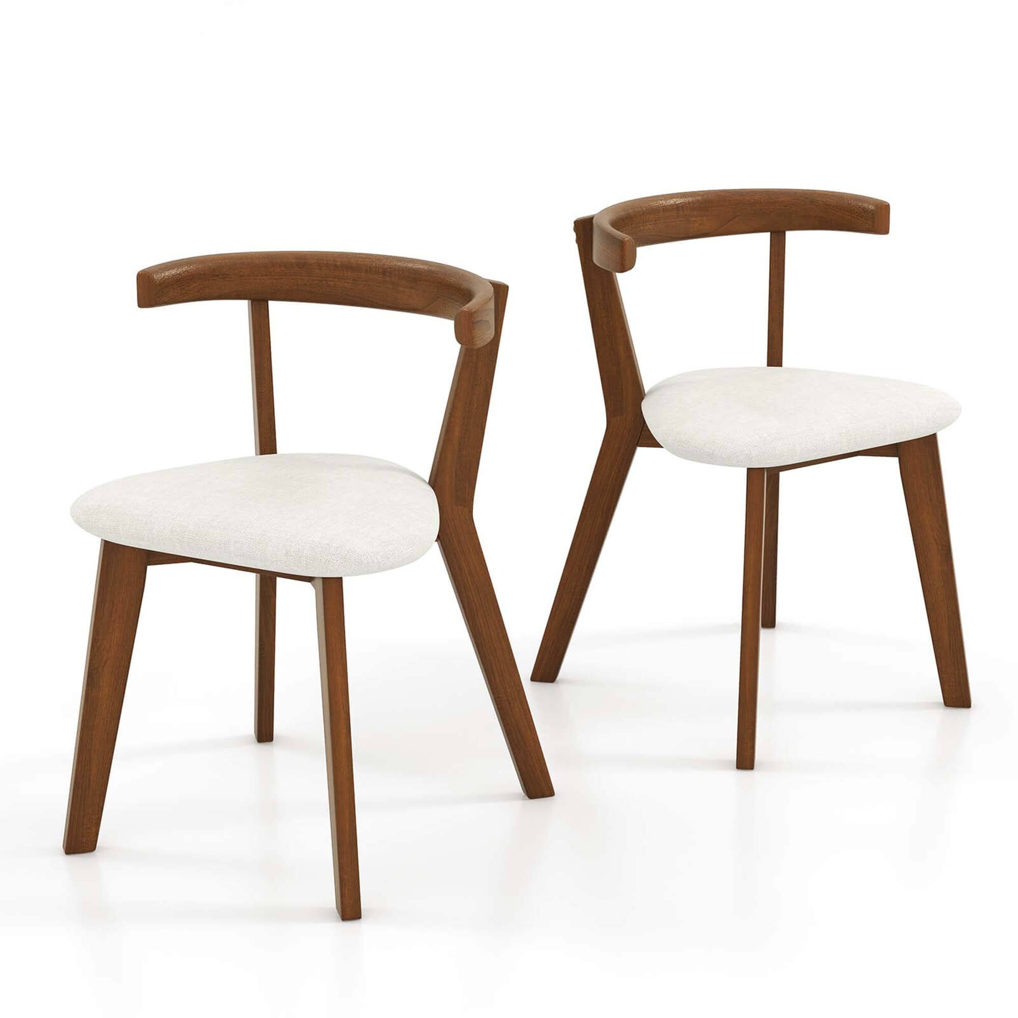 Front. Costway - Costway Space-Saving Wood Upholstered Dining Chair Set of 2 with Padded Seat & Curved Back - Walnut,White.