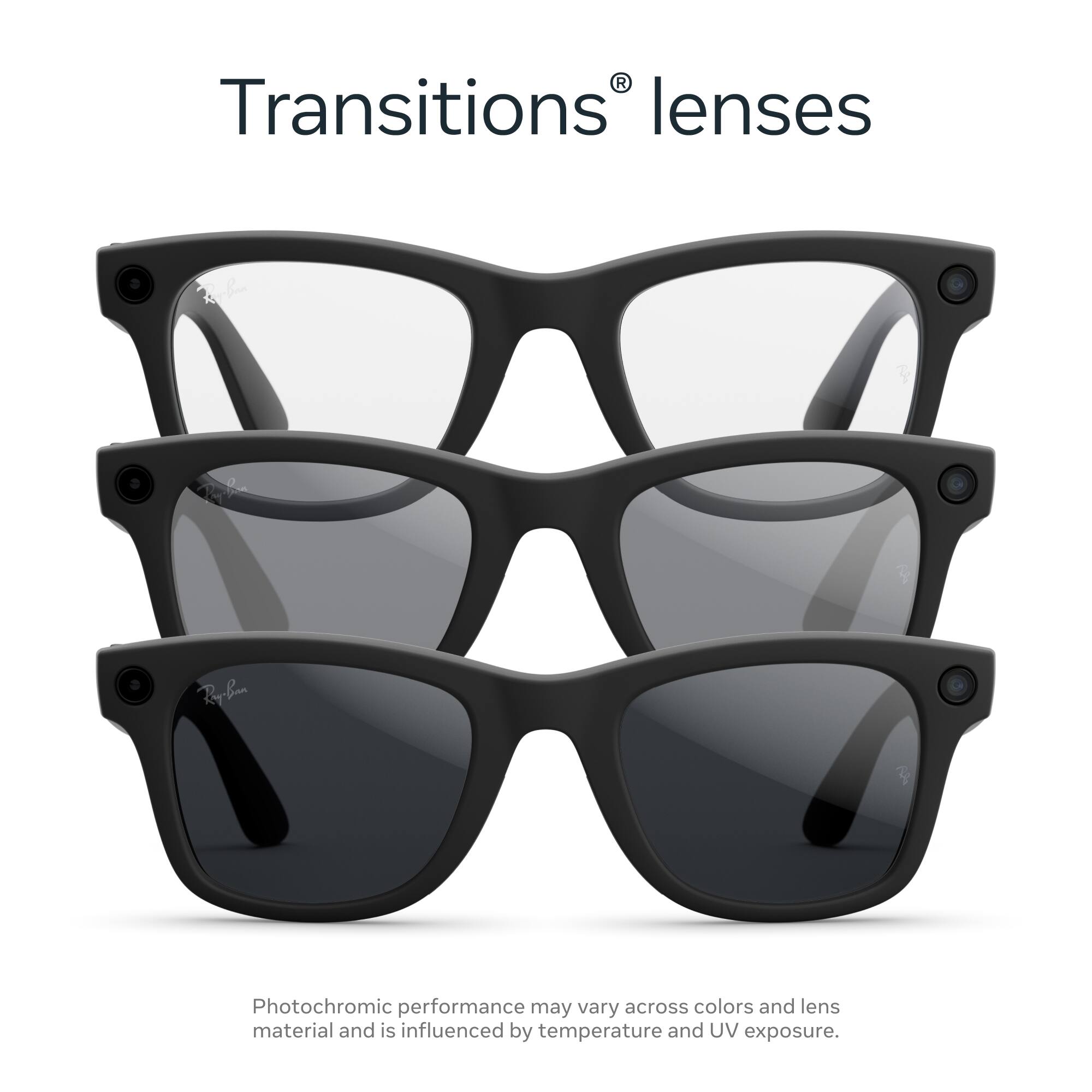 Transitions® lenses

Photochromic performance may vary across colors and lens material and is influenced by temperature and UV exposure.