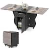 Front. Costway - Costway Folding Dining Table with Lockable Wheels, 2 Drawers & 2 Cabinets for Small Spaces - Black + Gray.