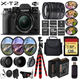 Fujifilm - X-T2 Mirrorless Digital Camera with 18-55mm Lens + UV FLD CPL Filter Kit + 4 PC Macro Kit + Wide Angle & Teleph - 128GB