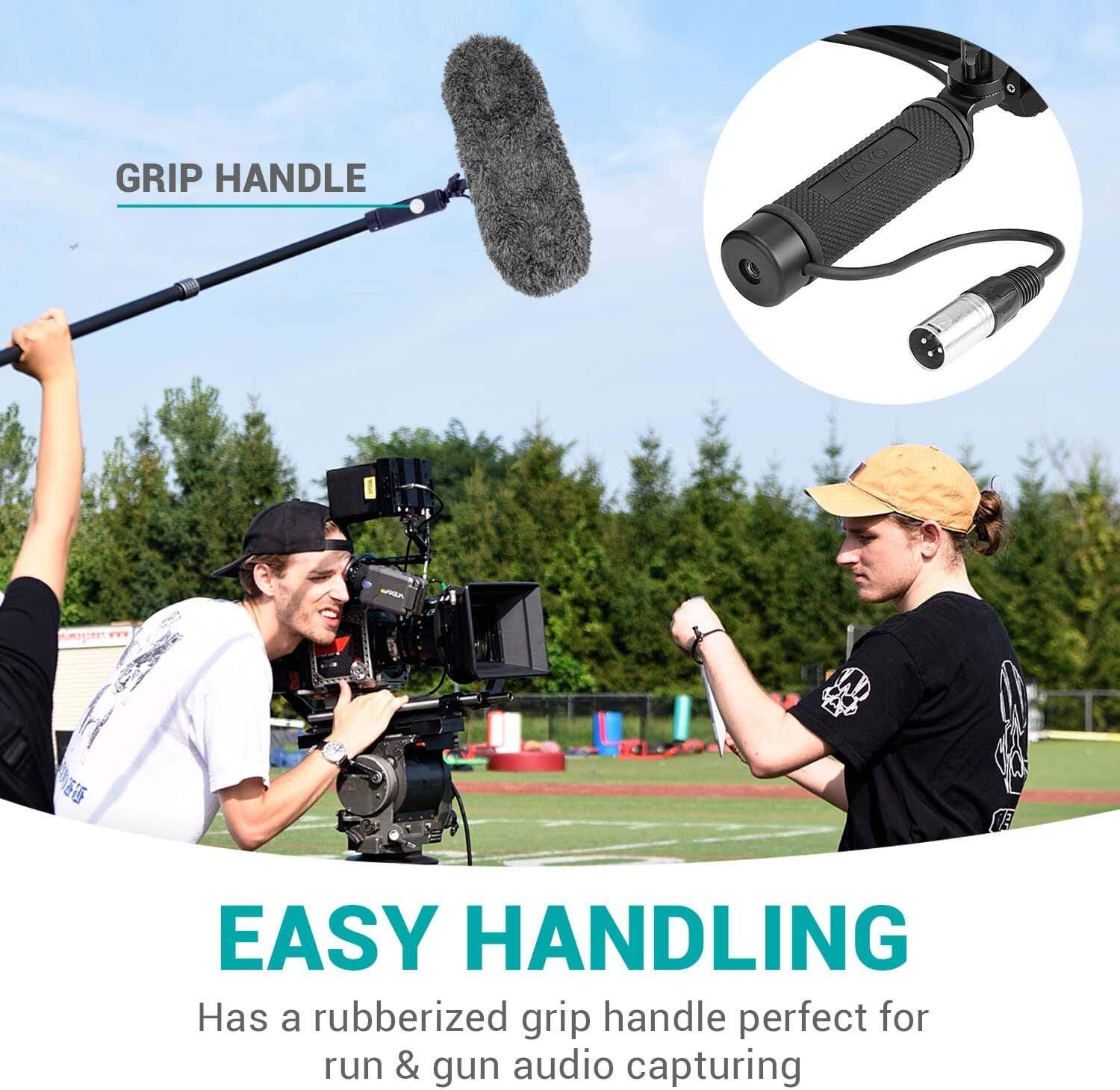 GRIP HANDLE

EASY HANDLING

Has a rubberized grip handle perfect for run & gun audio capturing