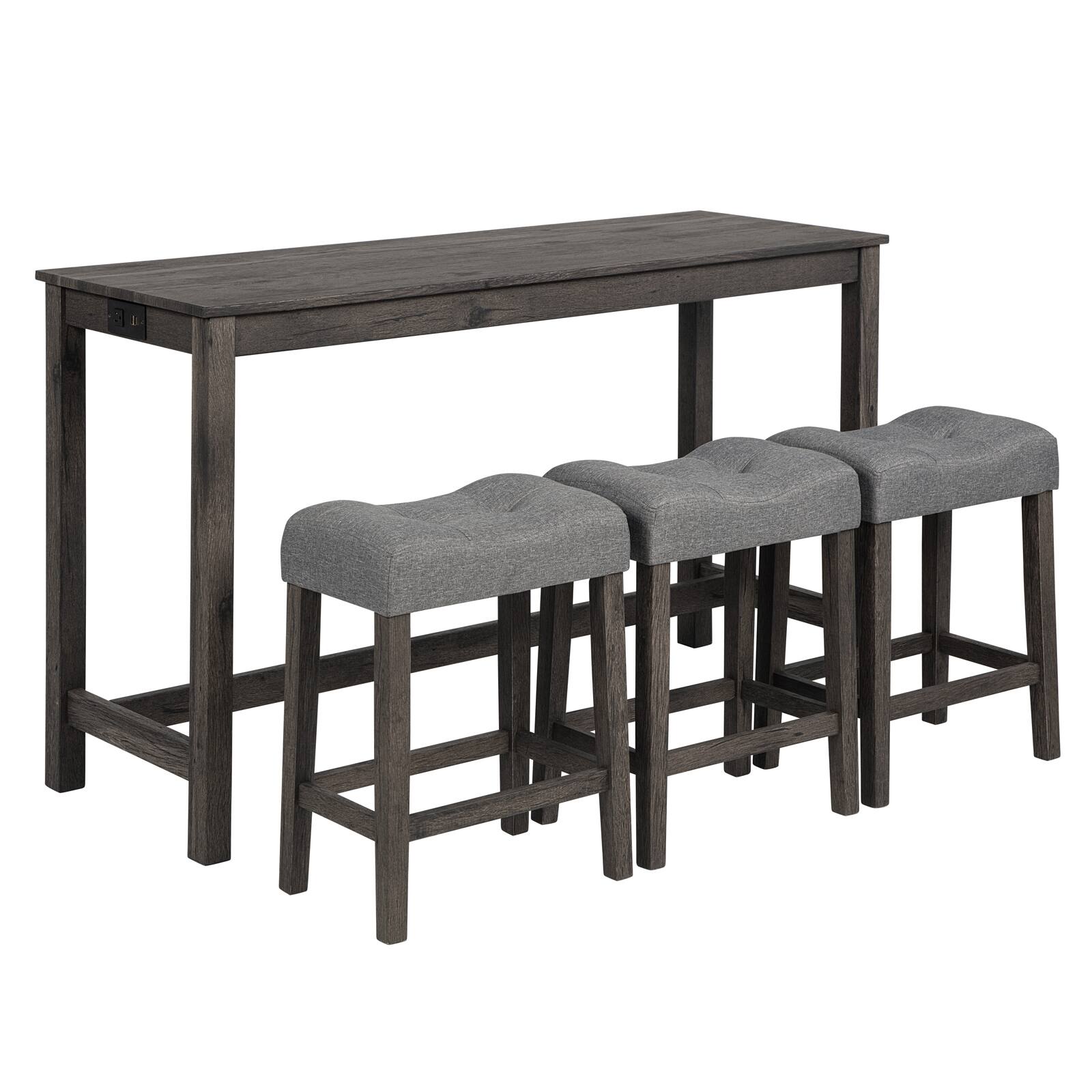 Ecooso - 4-Piece Bar Table Set with Power Outlet, Sofa Bar Table with 3 Stools for Living Room or Dining Room - Dark Gray