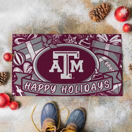 Evergreen Enterprises - Texas A&M Aggies 28" x 16" Happy Holidays Christmas Turf Door Mat - Multicolor
