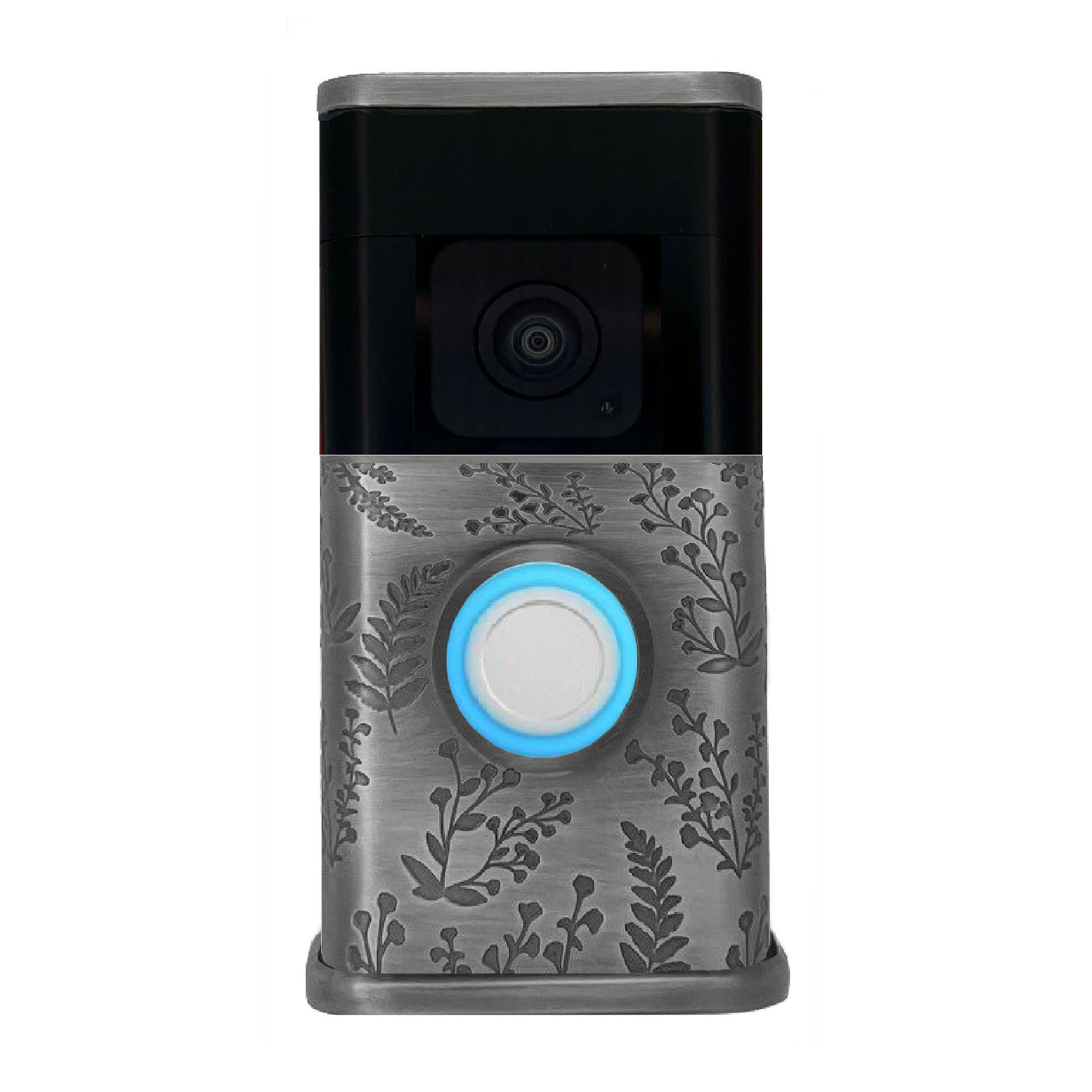 Front. Michael Healy - Wildflower Video Doorbell Cover (Ring 3, 3 Plus, 4, Battery Plus, Battery Pro) - Antique Pewter.