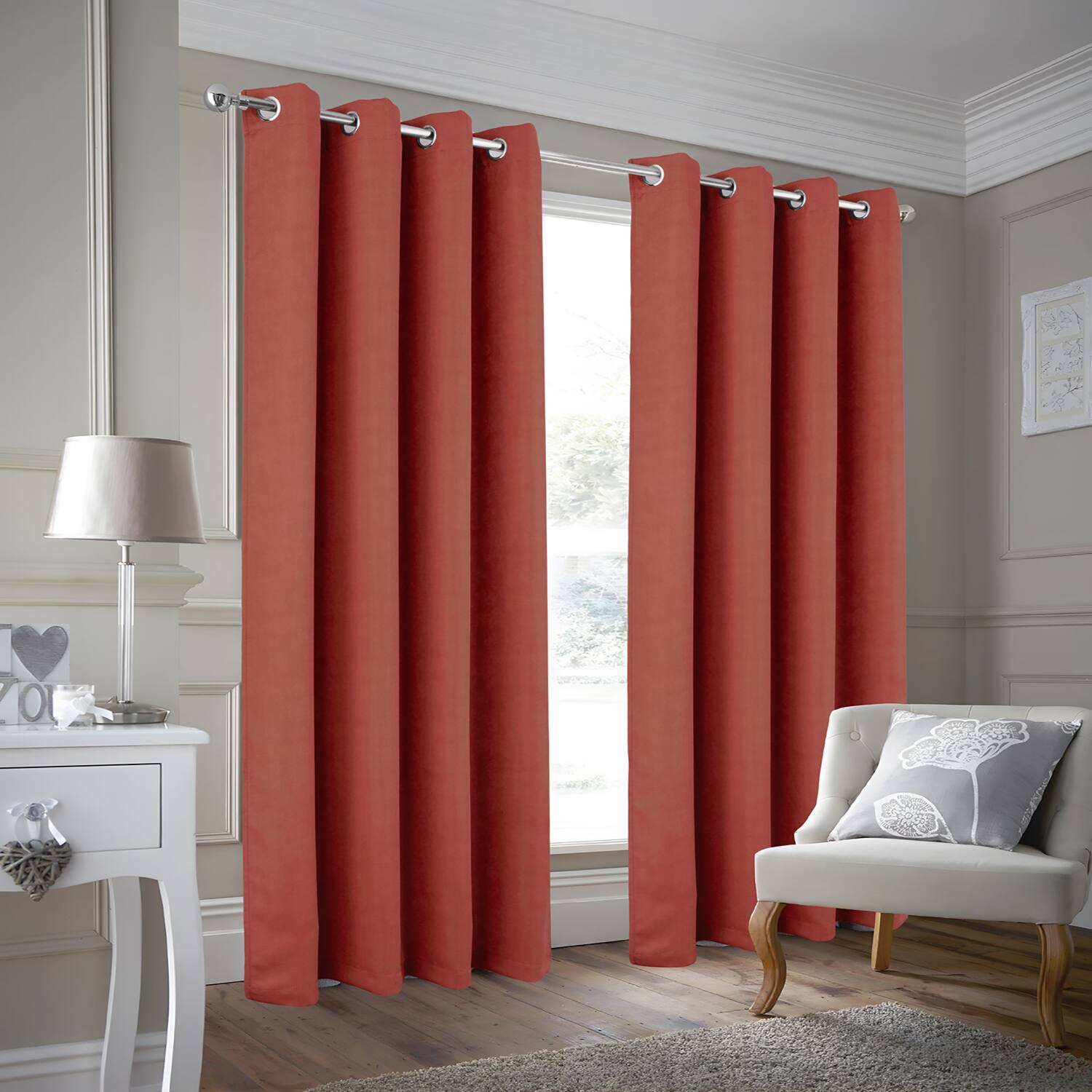 Left. Olivia Gray - Olivia Gray 100% Polyester 190 GSM Justice Reversible Blackout Grommet Curtain Panel 54" x 84" Spice - Spice.