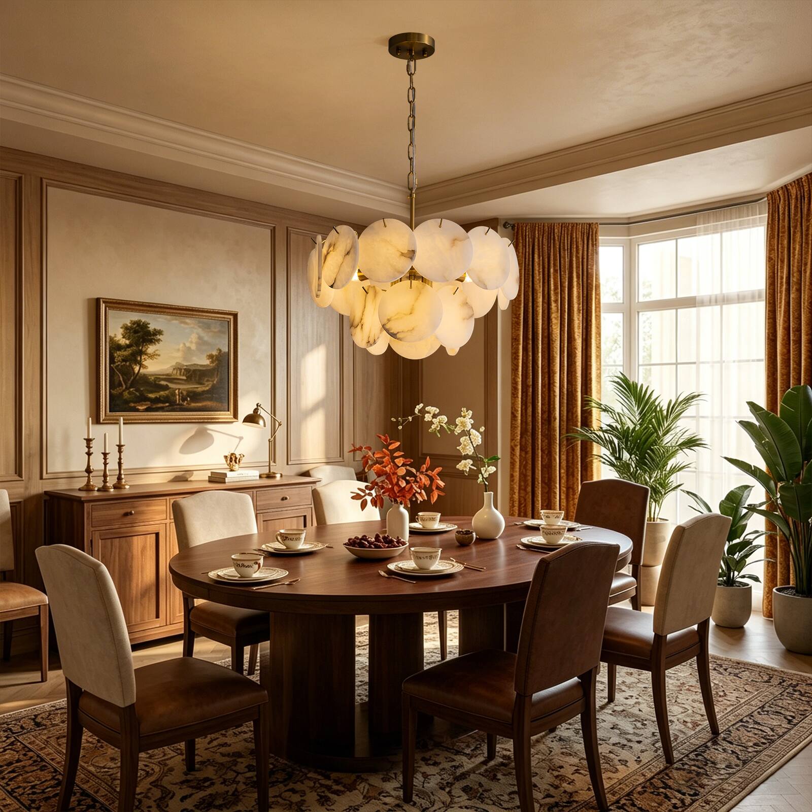 Alt View 2. Siljoy - 19.7-In Gold Alabaster Chandelier, 8-Light E12 Modern Luxury Pendant Light for Dining Room Kitchen Island - Gold.