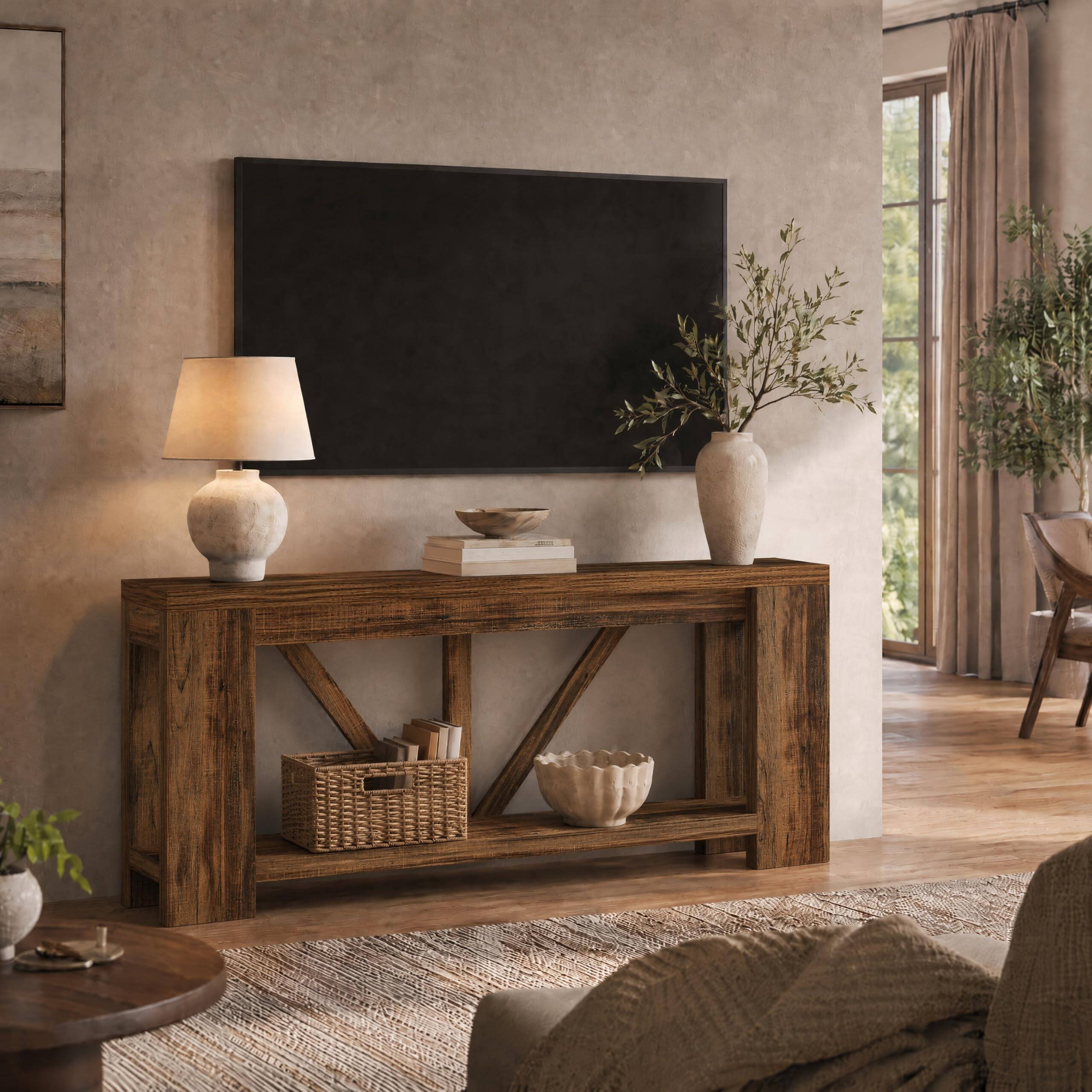 Alt View 1. Tribesigns - 70.9" Long Entryway Table, Wood Console Table Behind Couch - Dark Brown.