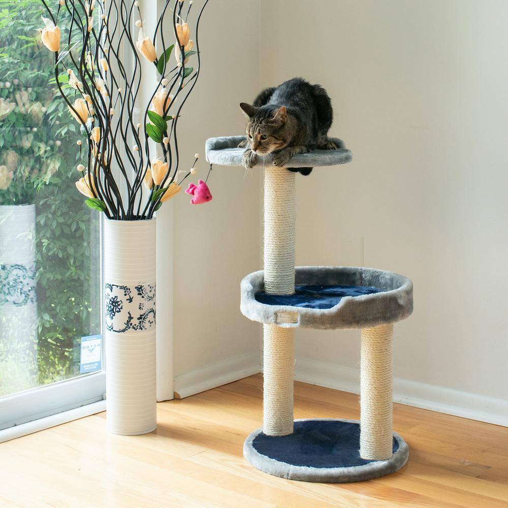 Alt View 2. Armarkat - ThreeLevel Real Wood Compact Scratcher Gray W Plush Perch - Gray.