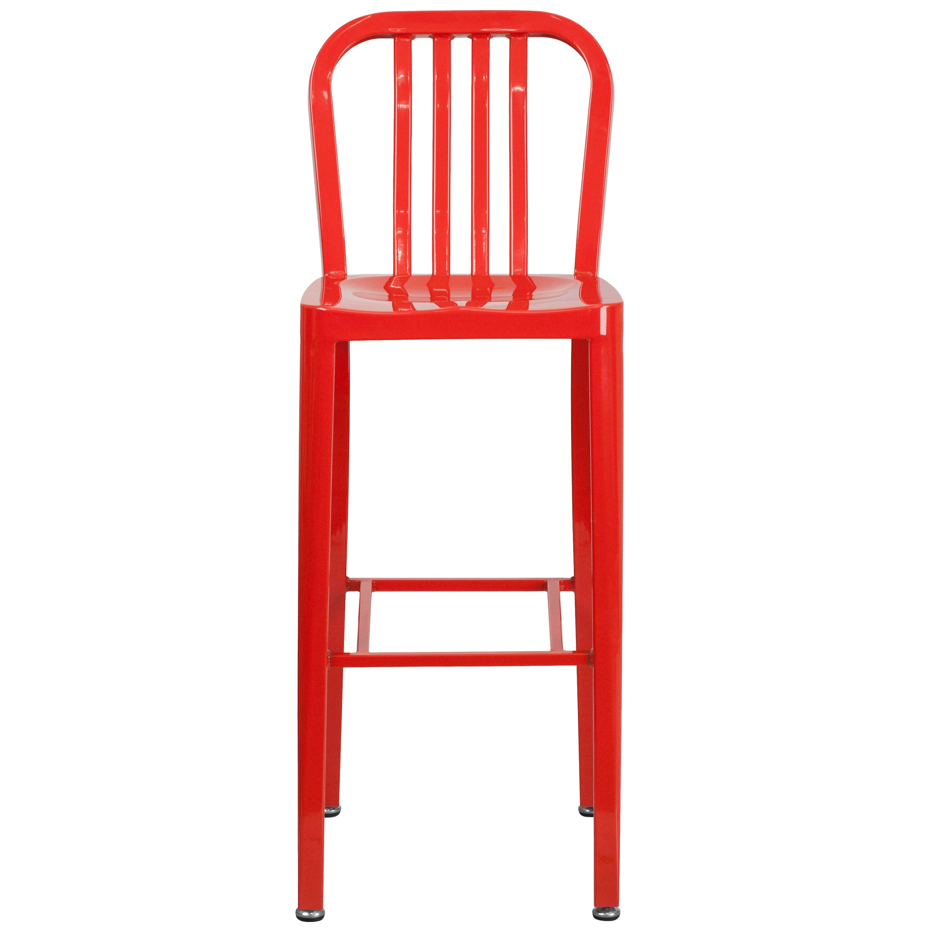 Alt View 7. Emma + Oliver - Commercial Grade 30"H Colorful Metal Indoor-Outdoor Vertical Slat Back Barstool - Red.