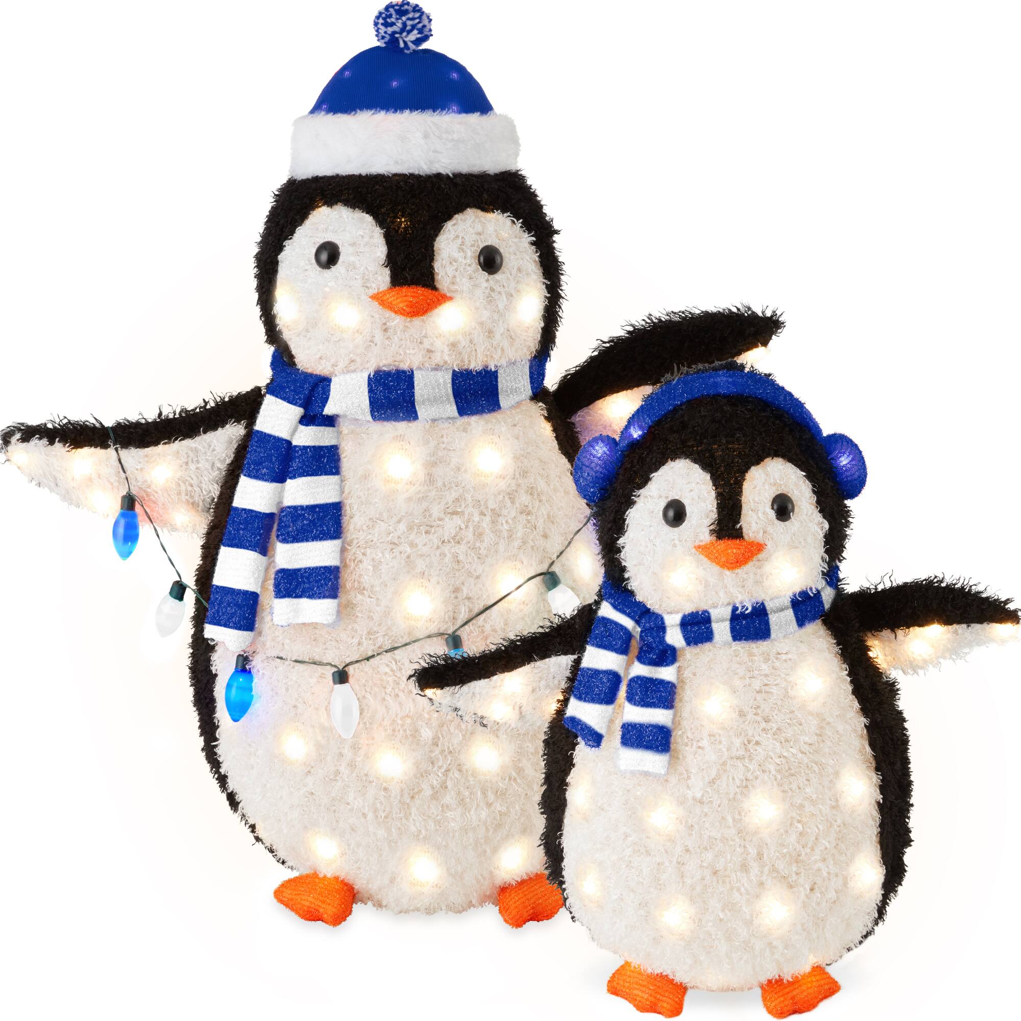 Best Choice Products - 2-Piece Lighted 3ft Pop-Up Penguin Family Outdoor Christmas Decoration w/ 150 LED Lights - Blue