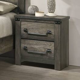 Loheer - Two Drawer Nightstand with Antique Brass Color Handles, 23 Inch Wide - Rustic Gray