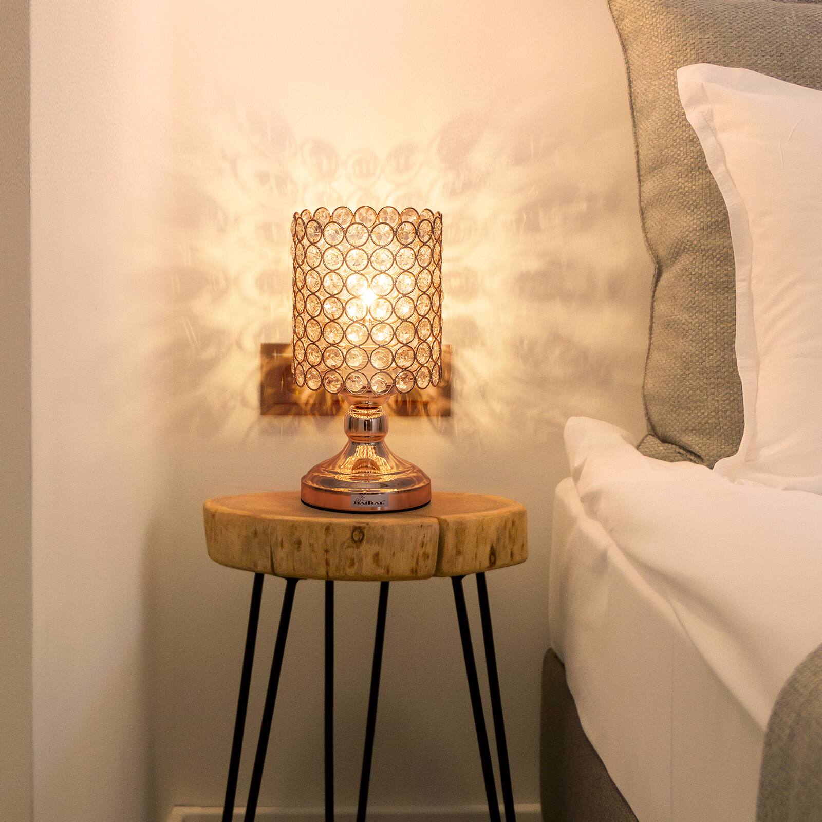 Back. Oumilen - Luxury Gold Crystal Table Lamp, Metal Base & UL Plug, Elegant Lighting for Bedroom, Living Room, Vanity.