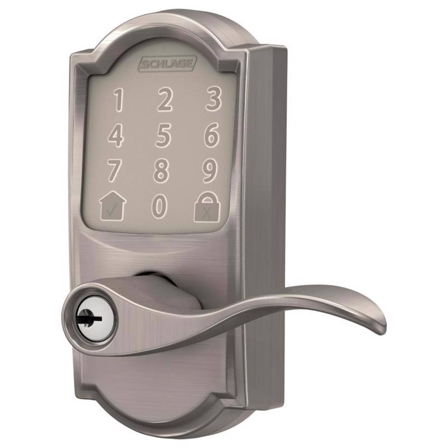 Angle. Schlage - Schlage Encode Satin Nickel Metal Wi-Fi Deadbolt with Accent Lever - Satin Nickel.