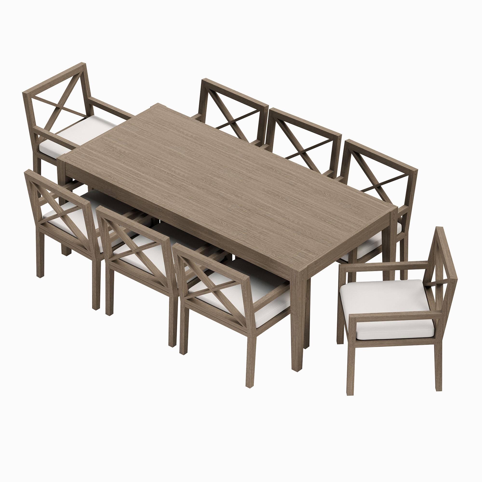 Alt View 3. Modway - Northlake 9-Piece Outdoor Teak Wood Dining Set - 8 Seats, 83-inch Rectangular Table - Weathered Gray.