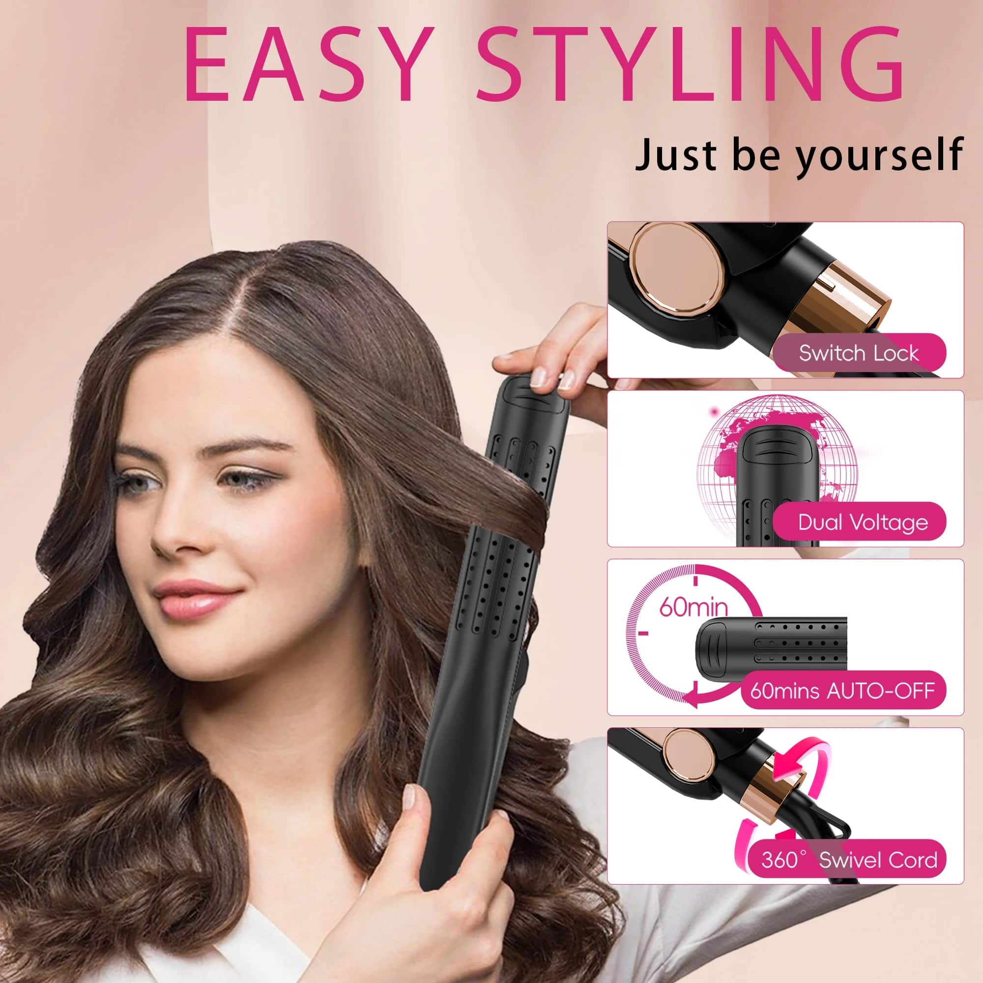 NICEBAY Airflow Styler, Titanium Hair Straightener & Curling Iron