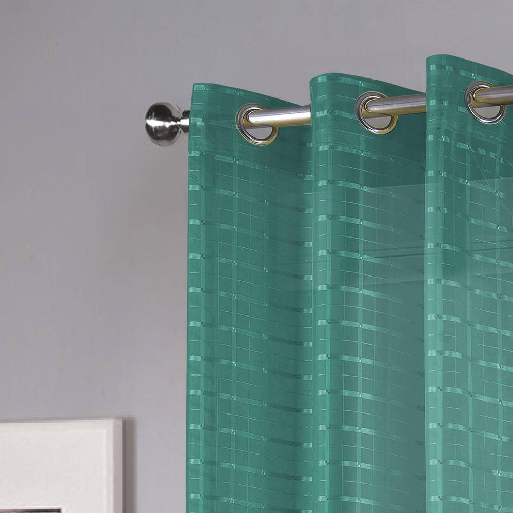 Angle. RT Designers Collection - RT Designers Collection Wanda Box Voile Light Filtering One Grommet Curtain Panel 54" x 90" Teal - Teal.