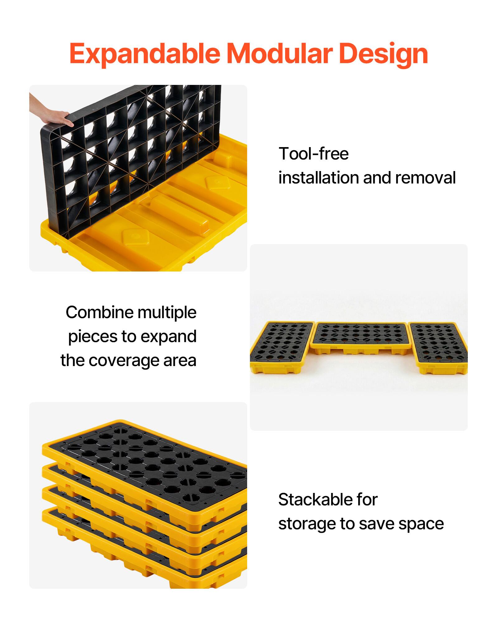 Expandable Modular Design

- Tool-free installation and removal
- Combine multiple pieces to expand the coverage area
- Stackable for storage to save space
