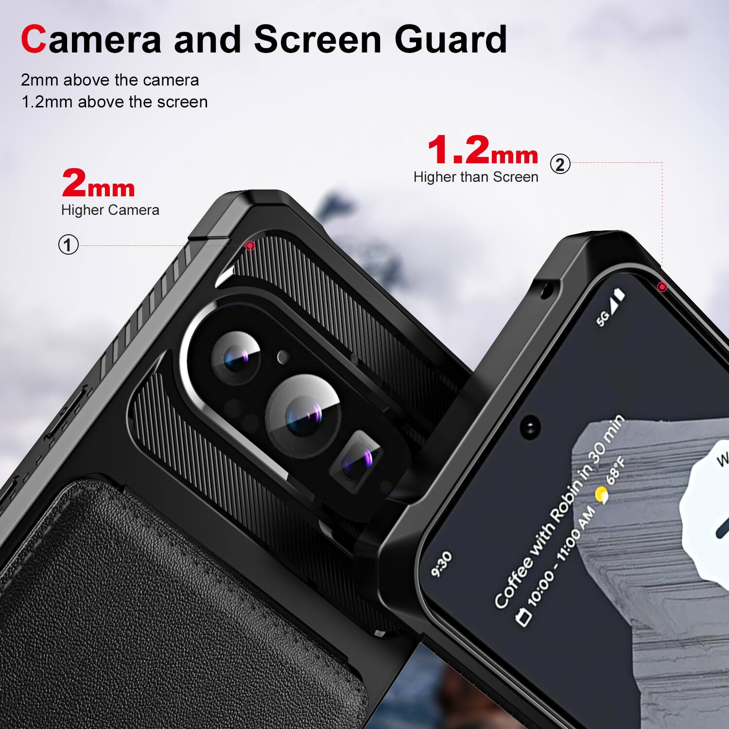Camera and Screen Guard

2mm above the camera  
1.2mm above the screen

2mm  
Higher Camera

1.2mm  
Higher than Screen

OS 5G

9:30 min  
Coffee with Robin in 30 min  
10:00 - 11:00 AM  
68°F