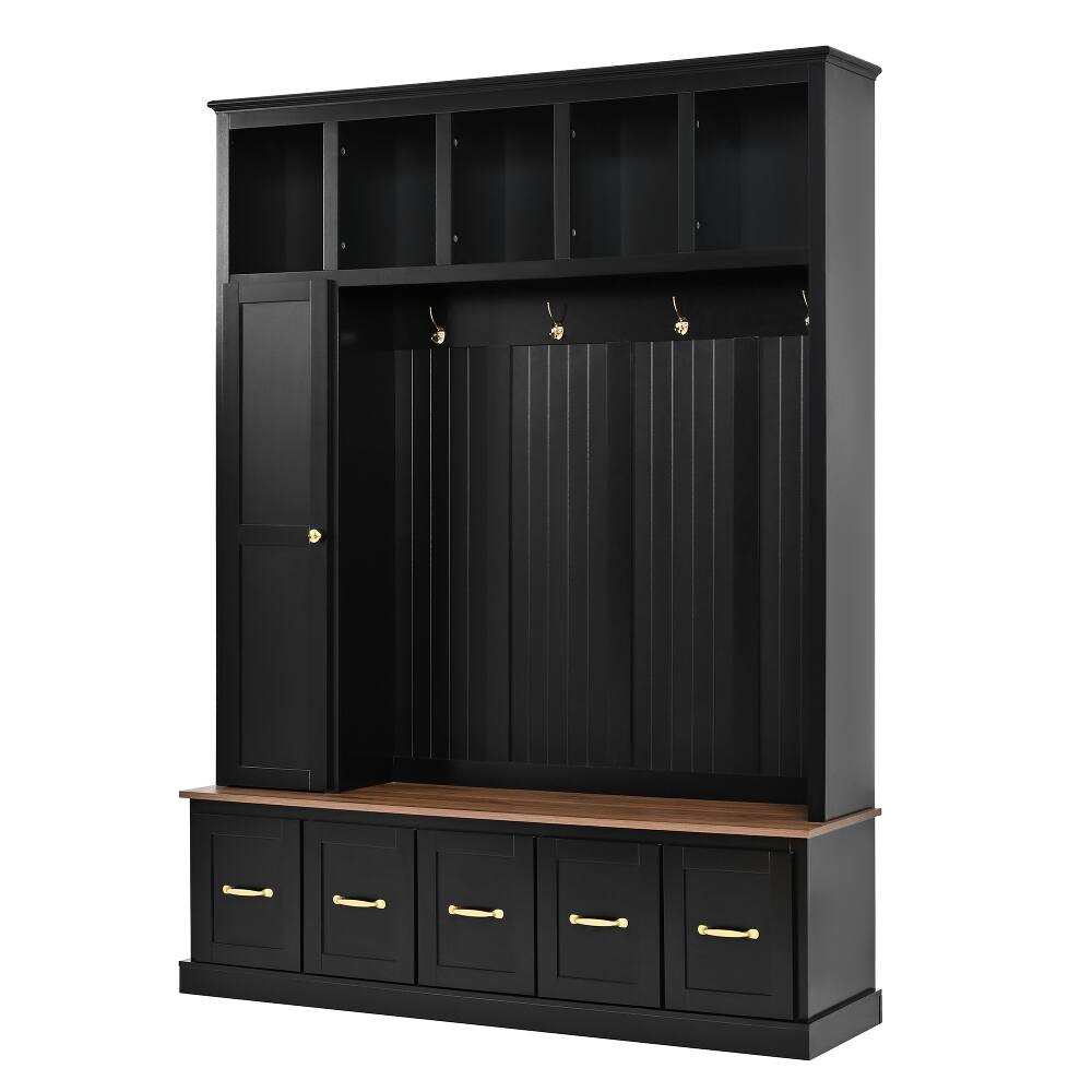 Alt View 8. Loheer - Loheer Entryway Hall Tree with Coat Hooks Shoe Bench and Drawer Storage Cabinet Antique Black 59 Inch - Antique Black.