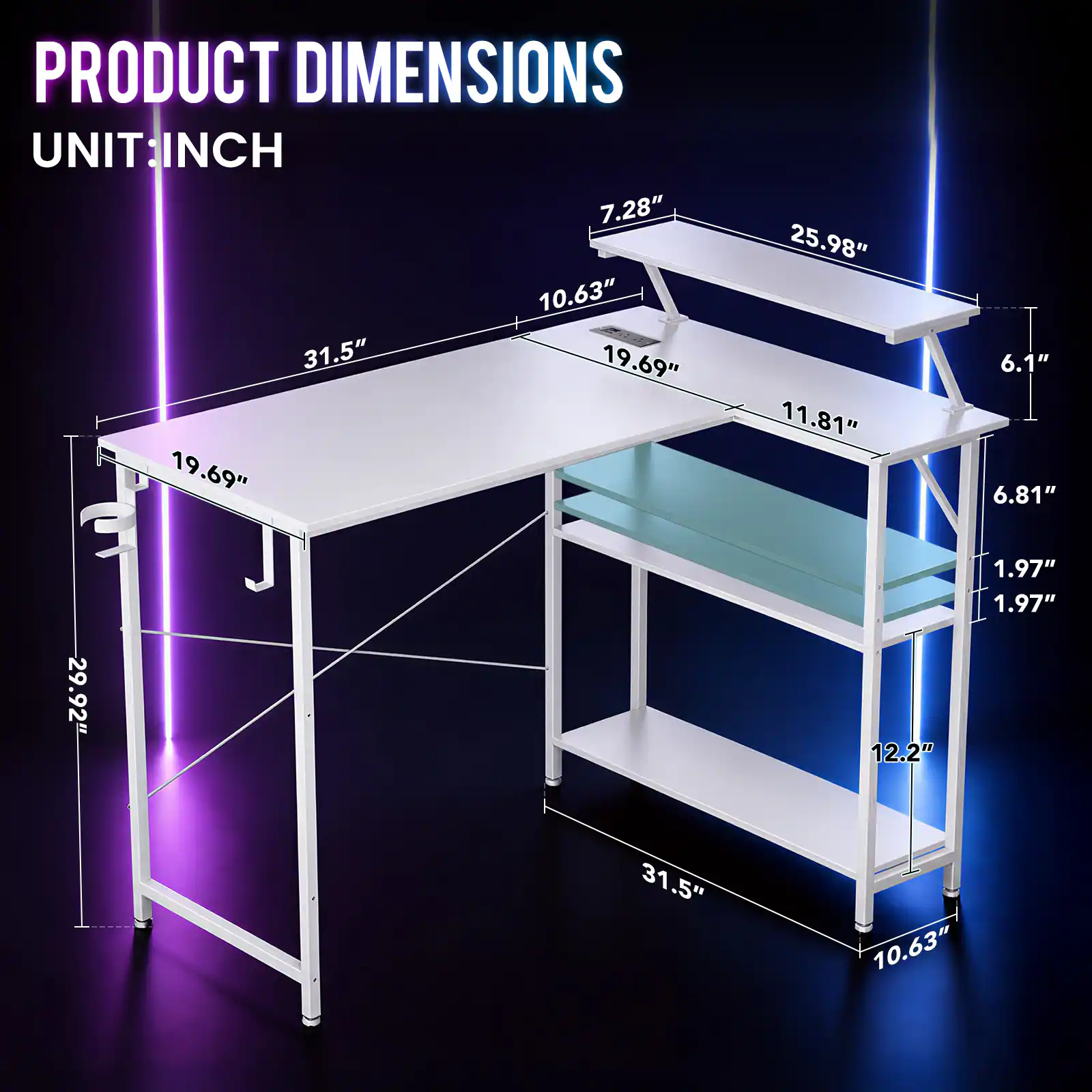 PRODUCT DIMENSIONS  
UNIT: INCH  
7.28"  
10.63"  
31.5"  
19.69"  
19.69"  
25.98"  
11.81"  
6.1"  
6.81"  
29.92"  
31.5"  
1.97"  
1.97"  
12.2"  
10.63"
