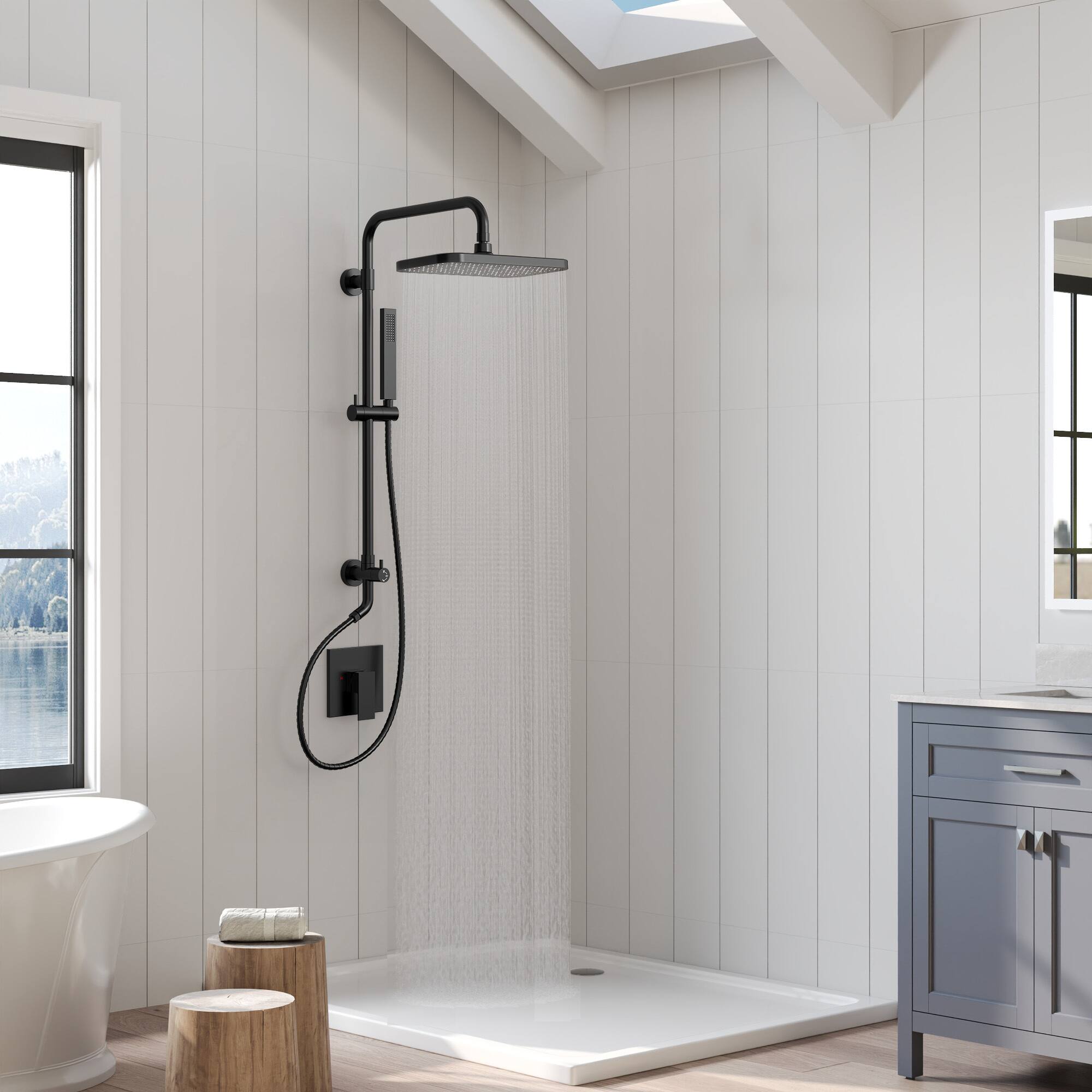 Alt View 8. GRANDJOY - Exposed Shower System with 12-Inch Rectangular Head & 3-Function Diverter - Matte Black.