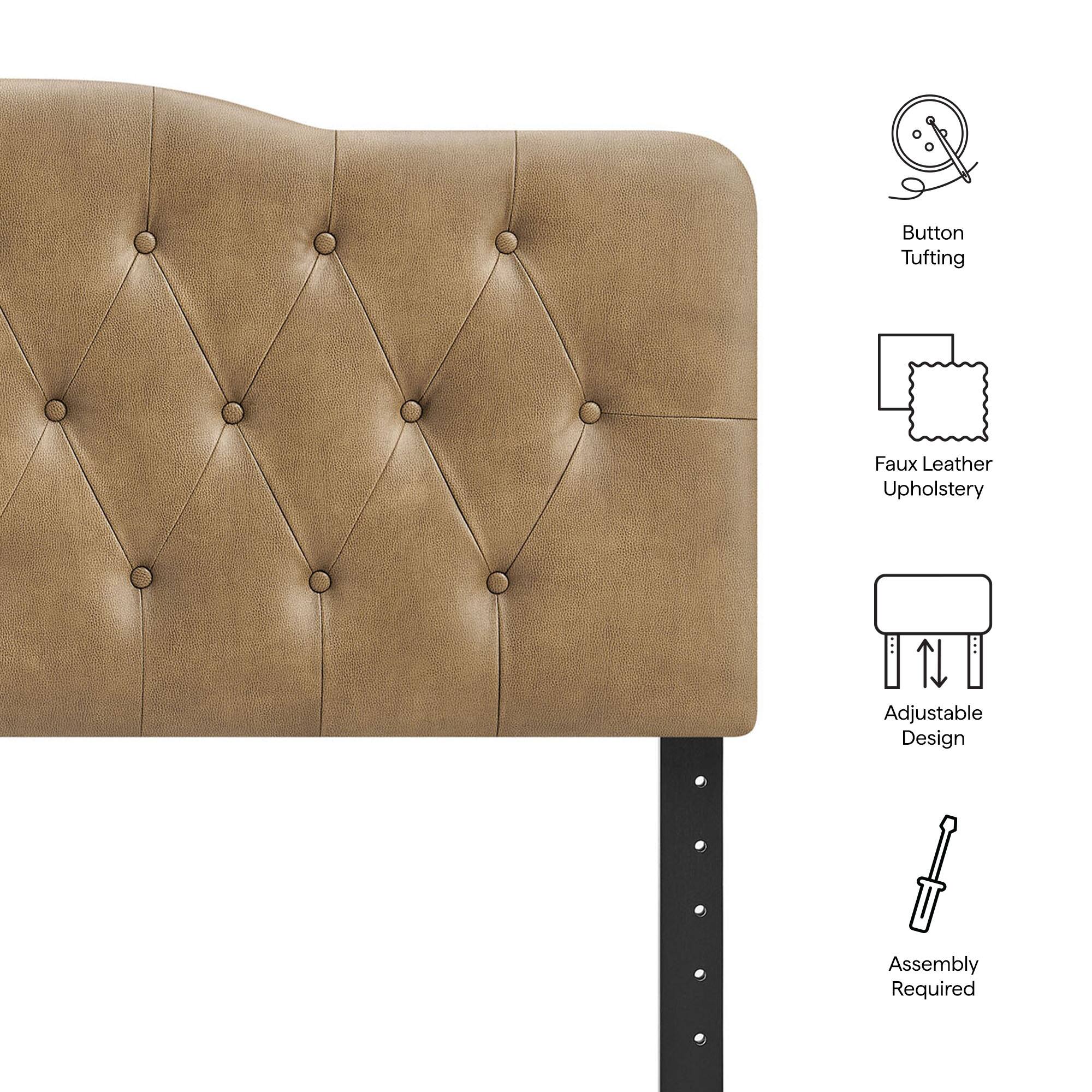 Button Tufting  
Faux Leather Upholstery  
Adjustable Design  
Assembly Required