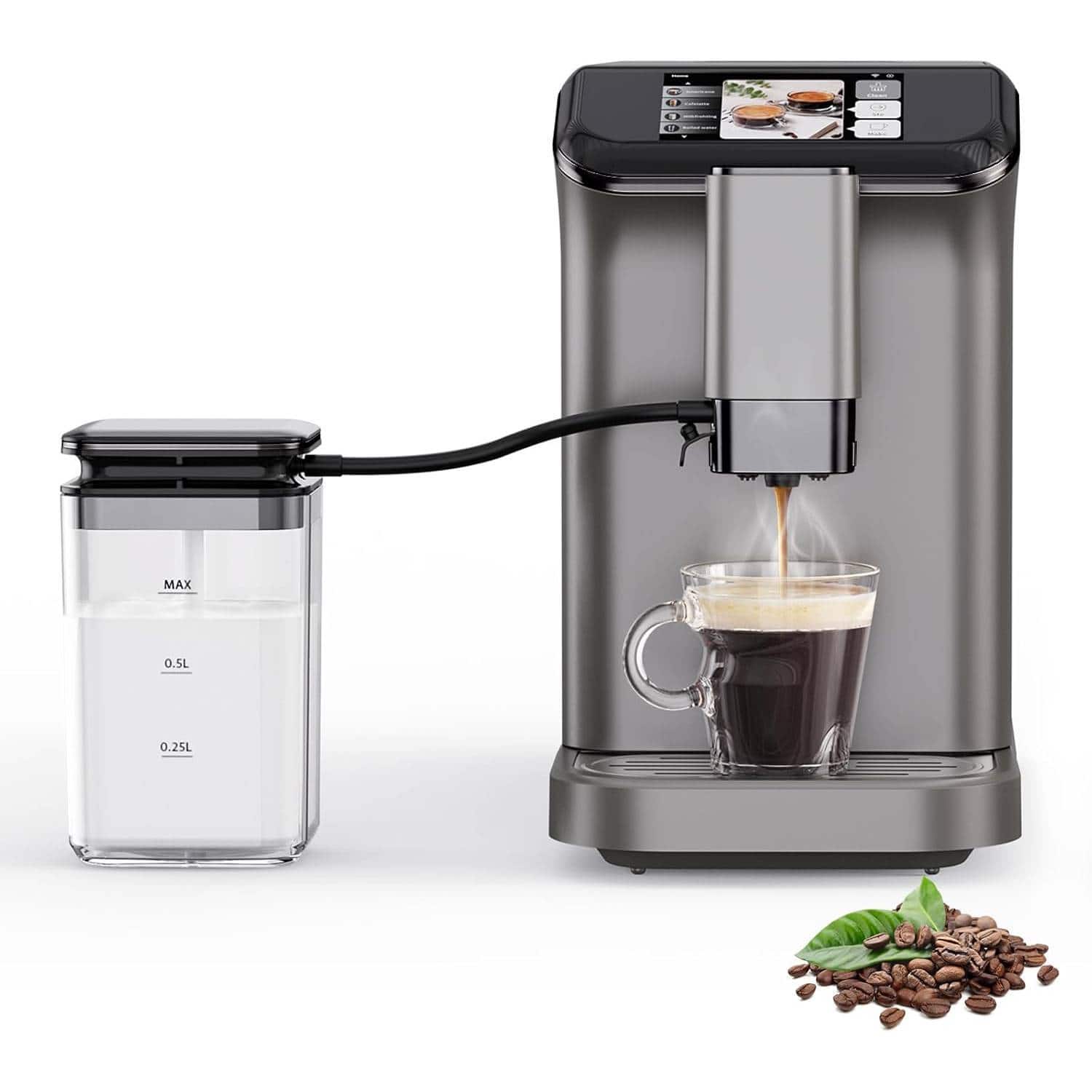 Acekool - Fully Automatic Espresso Machine, Coffee Machine With Milk Frother, Grey + Silver - Gray
