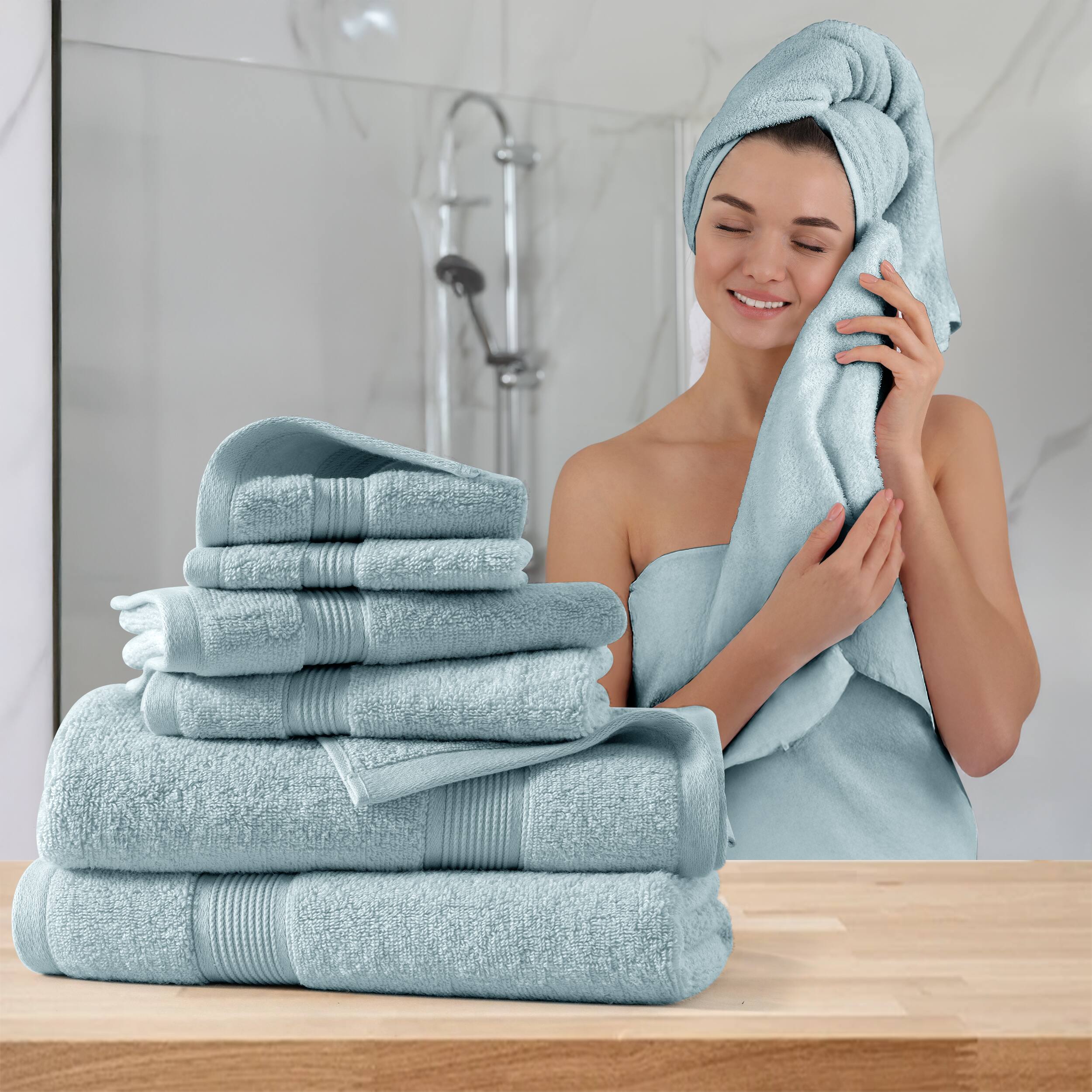 Alt View 1. Lux Decor Collection - 6-Piece Bath Towel Set Soft 100% Cotton Zero Twist, Highly Absorbent & Quick-Dry Towels - Aqua Blue.