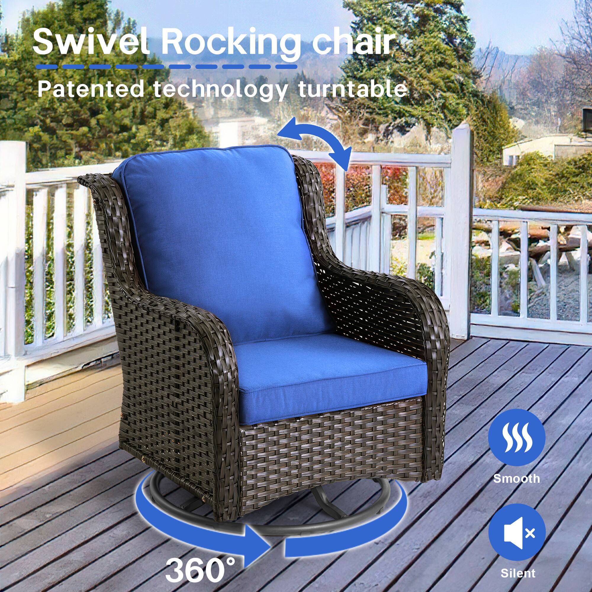 Swivel Rocking chair  
Patented technology turntable  
360°  
Smooth  
Silent