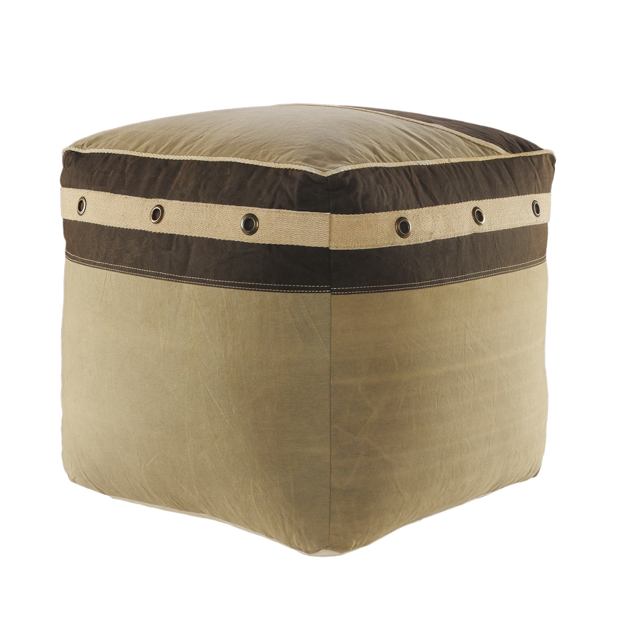 Hivvago - 20 Inch Cotton Striped Pouf Ottoman - Brown