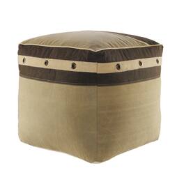 Hivvago - 20 Inch Cotton Striped Pouf Ottoman - Brown