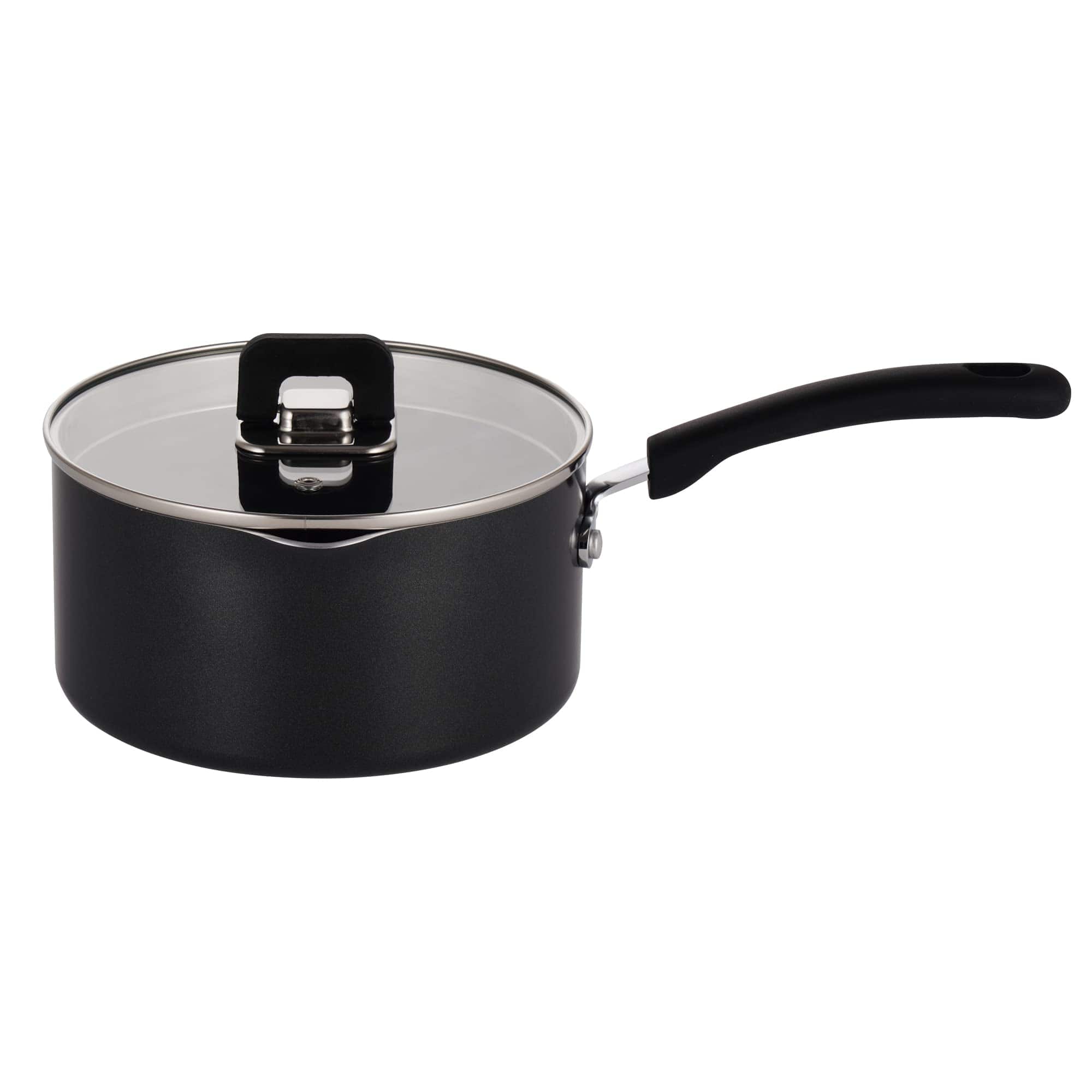 NutriChef - Saucepan Pot with Lid, Non-Stick Stylish Kitchen Cookware, 1.5 Quart, Works with NCCWSTKBLK - Black