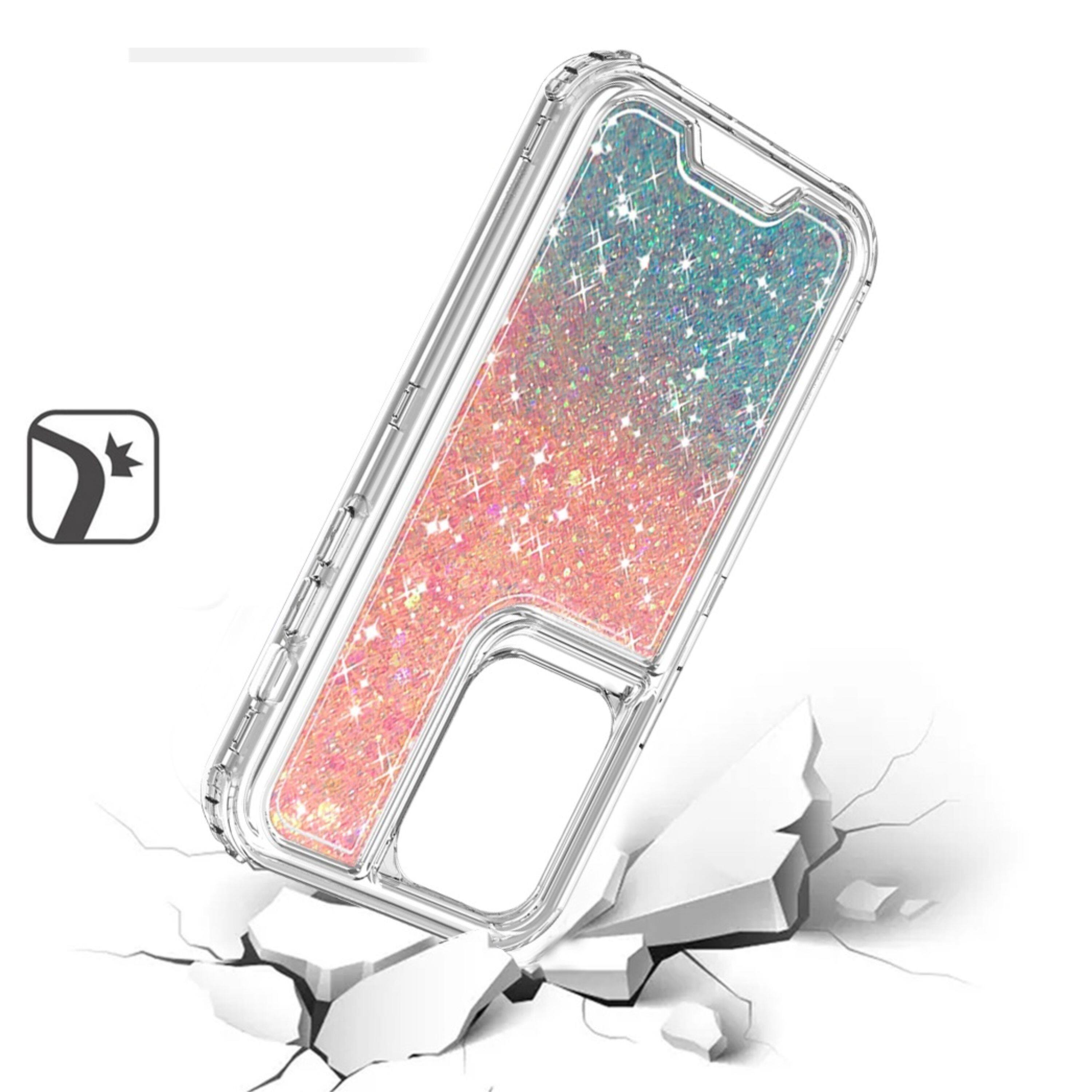 Left. Kitcheniva - Shockproof Epoxy Glitter Phone Case For Samsung Galaxy S24+ Plus Pink/Light Blue - Pink/Light Blue.
