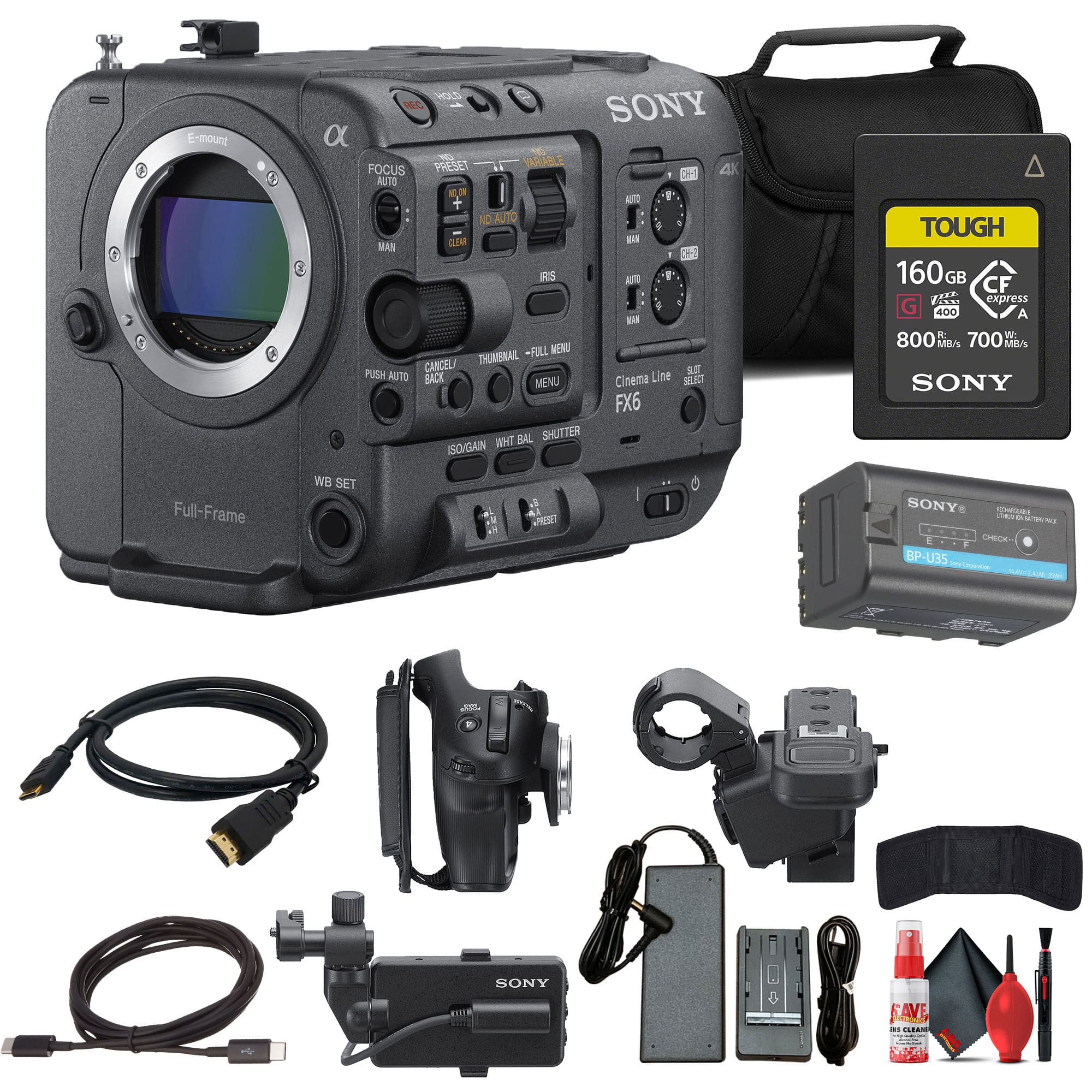 Sony - FX6 Full-Frame Cinema Camera + 160GB Memory Card + Bag + More (International Model)