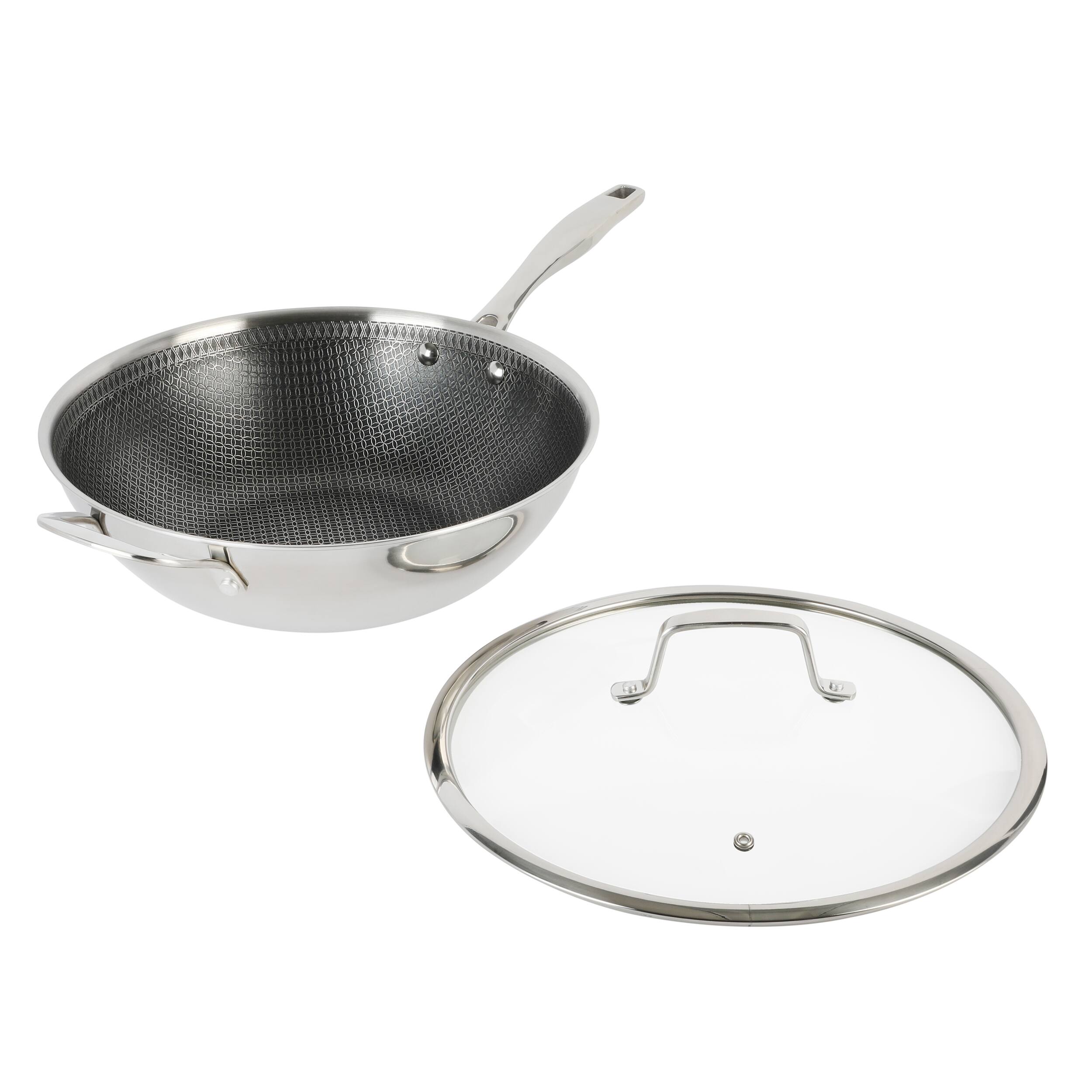 Alt View 1. Kenmore - Kenmore Elite Luke 12 Inch Non-Stick Tri-Ply Stainless Steel Wok with Glass Lid - Silver.