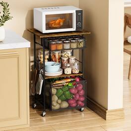 JETRANSPORT - Microwave Stand With Drawers & Hooks 3-tier Rolling Kitchen Cart For Small Spaces Multifunctional - Default