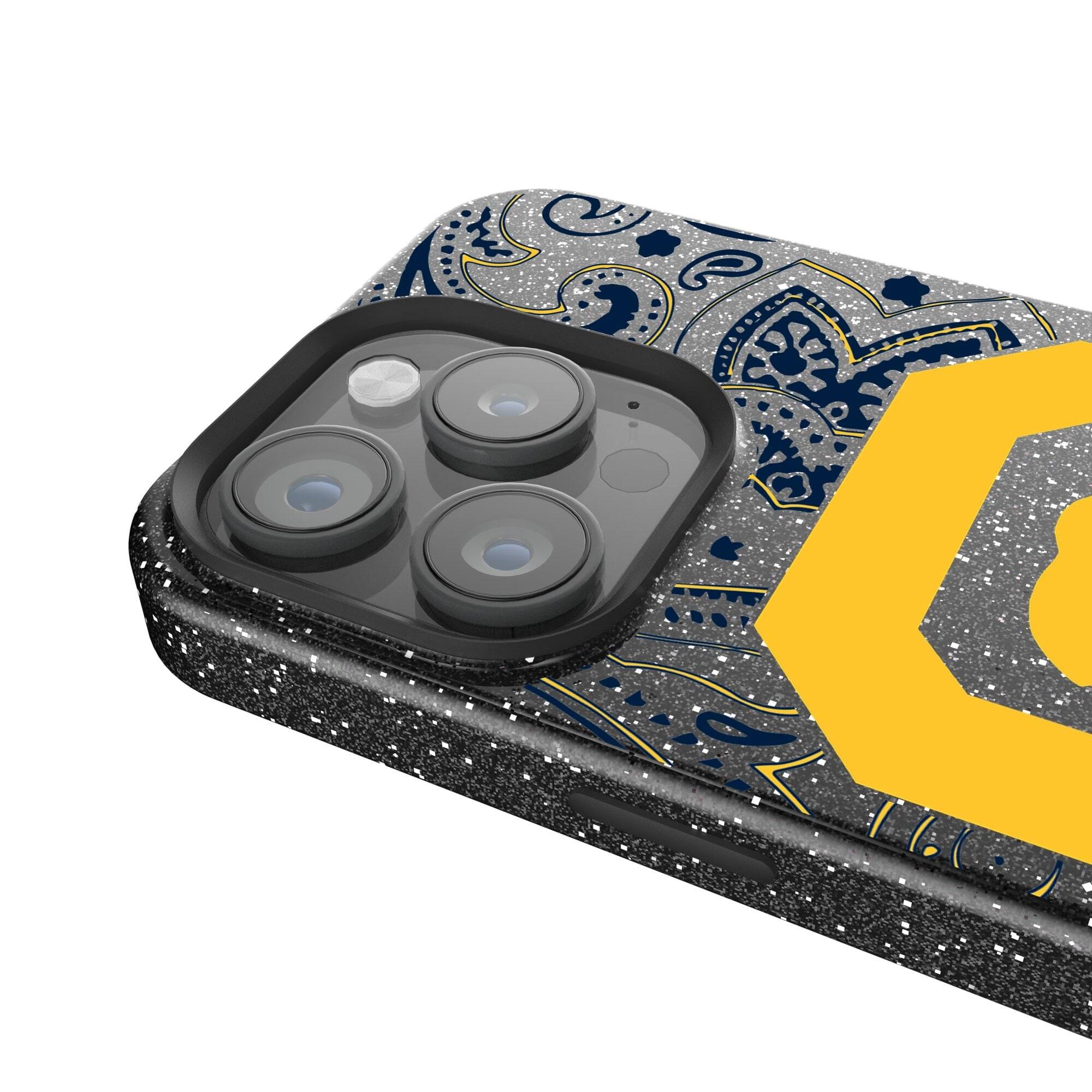 Alt View 2. Keyscaper - Cal Bears Paisley Bling iPhone Case - 14 Pro Max - Black.
