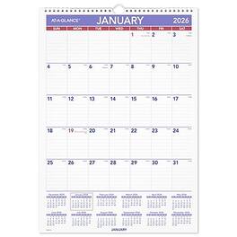 AT-A-GLANCE - 2026 17" x 12" Monthly Dry Erase Wall Calendar - White/Purple